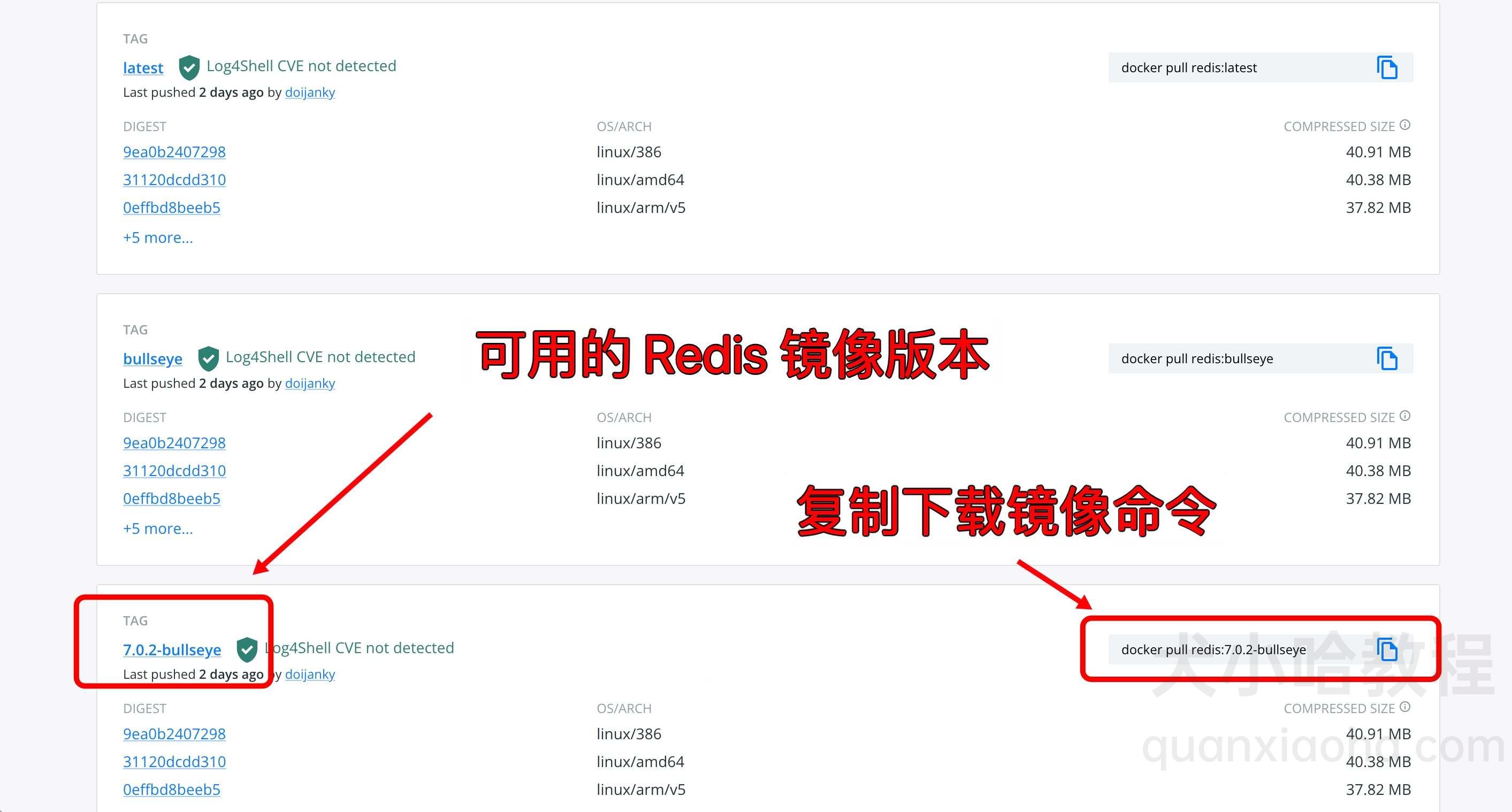 查询可用的 Redis 镜像版本号