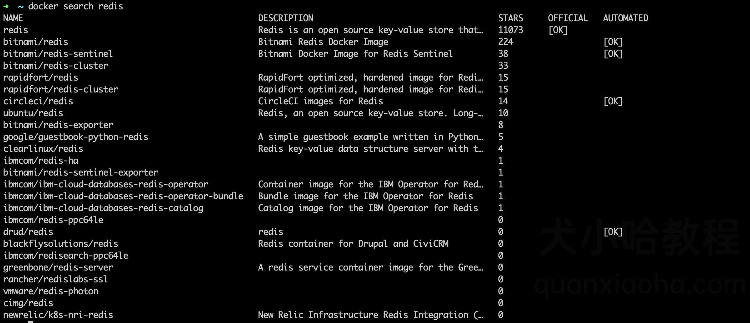 直接通过命令来查找 Redis 镜像