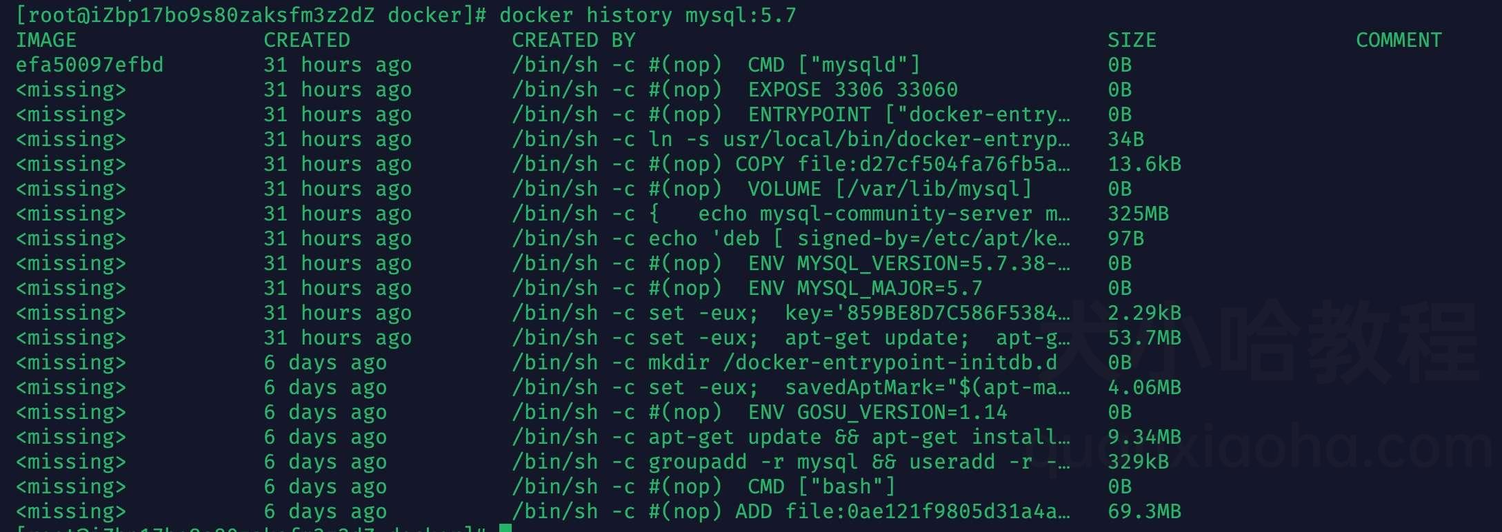 Docker history 各层信息