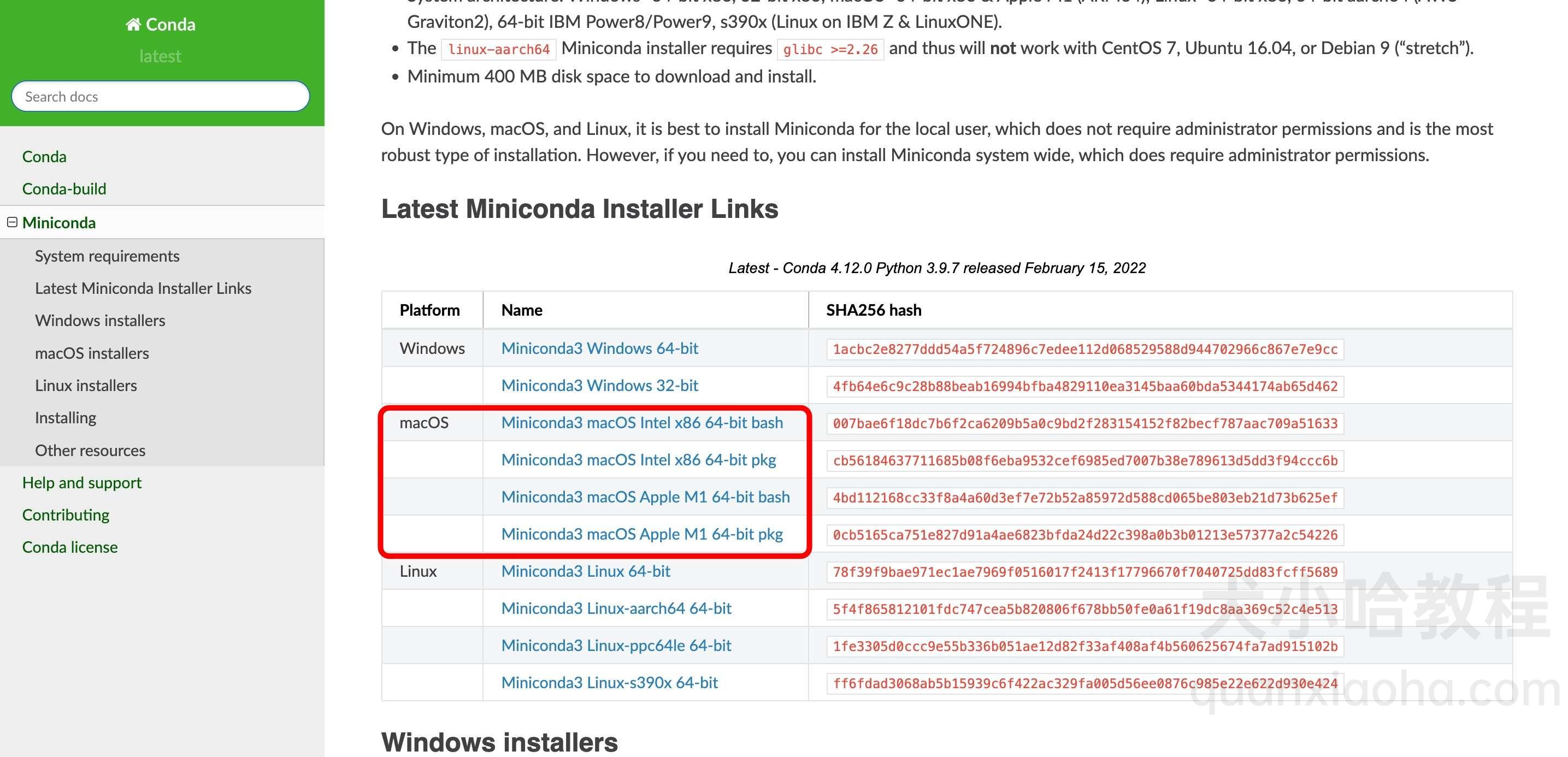 下载 MAC 系统的 conda 安装包