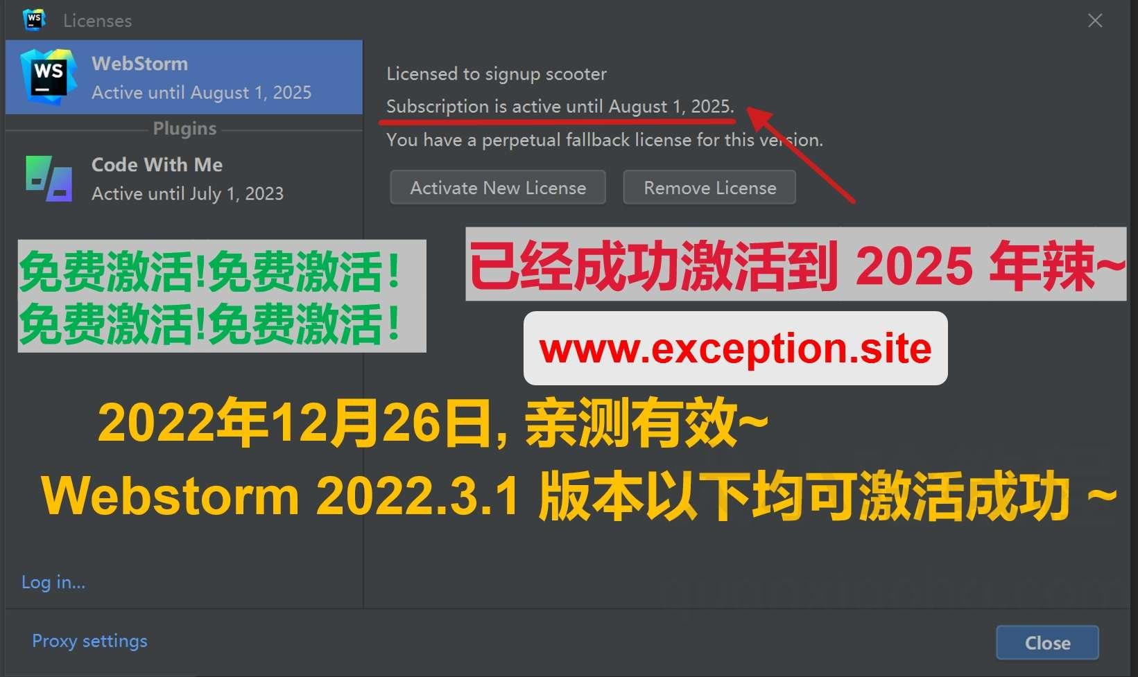 Webstorm 2022.3.1 成功激活至2099年截图