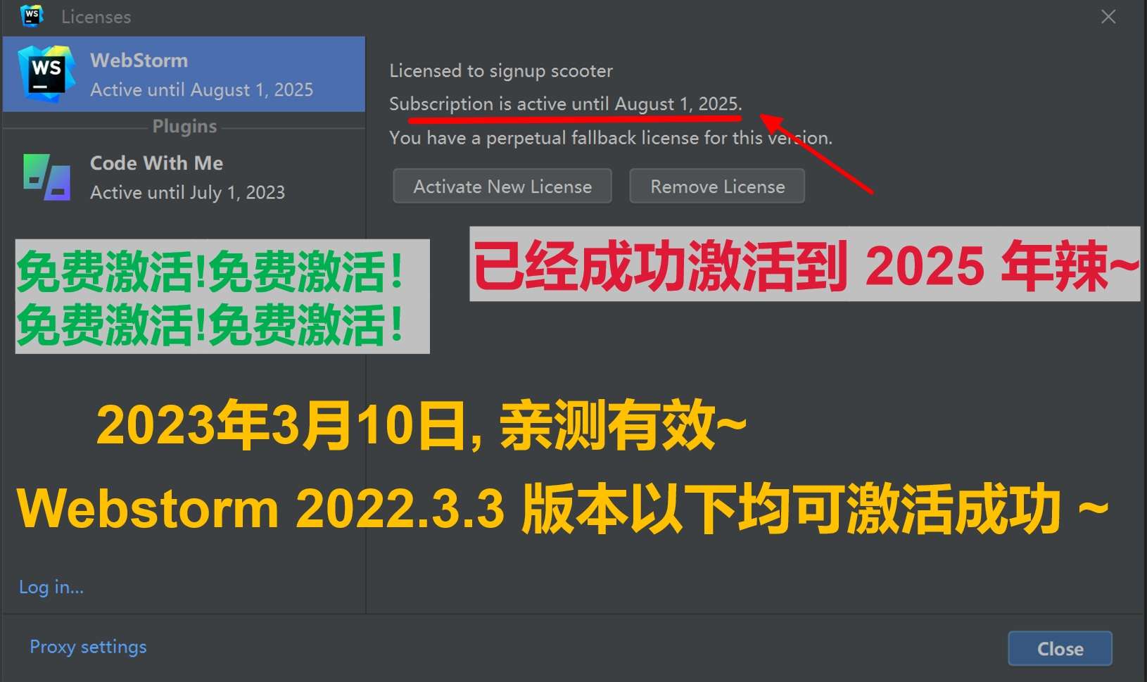 Webstorm 2022.3.3 成功激活至2099年截图