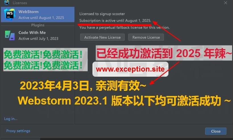 Webstorm 2023.1 成功激活至 2099 年截图