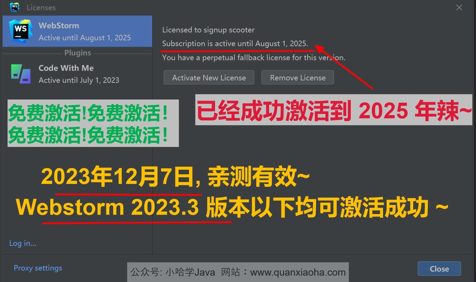 Webstorm 2023.3 成功激活至2099年截图