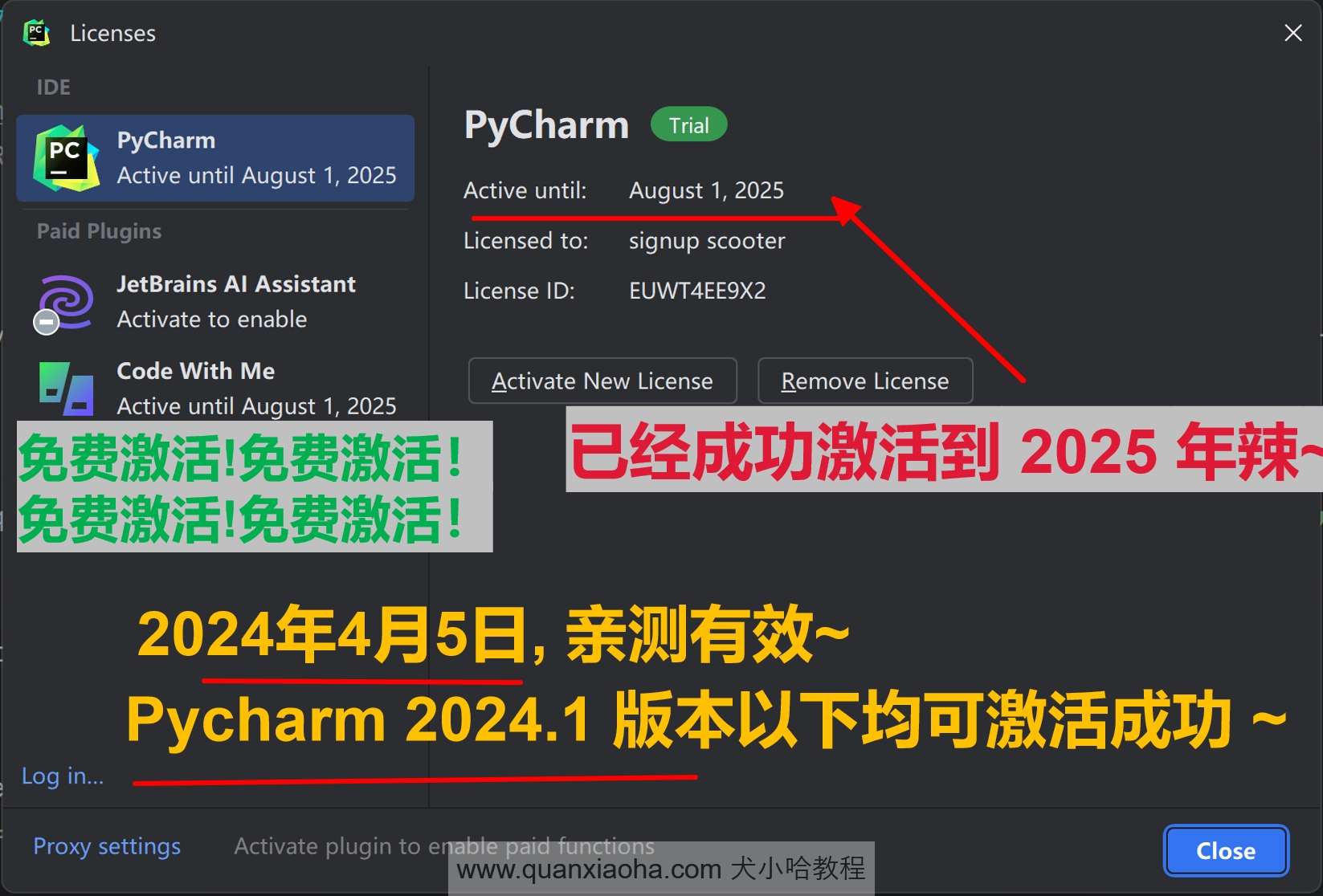 Pycharm 2024.1 成功破解激活截图