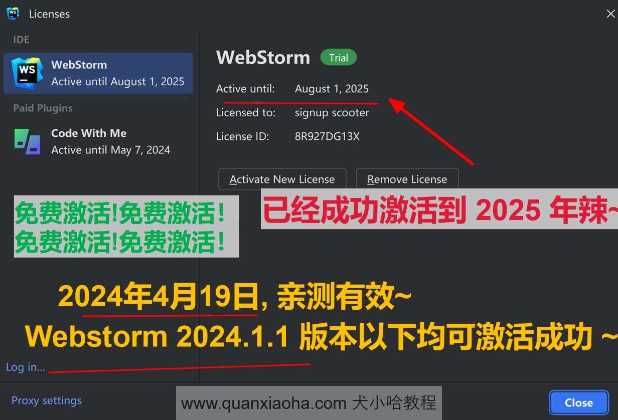 Webstorm 2024.1.1 成功激活至 2099 年截图