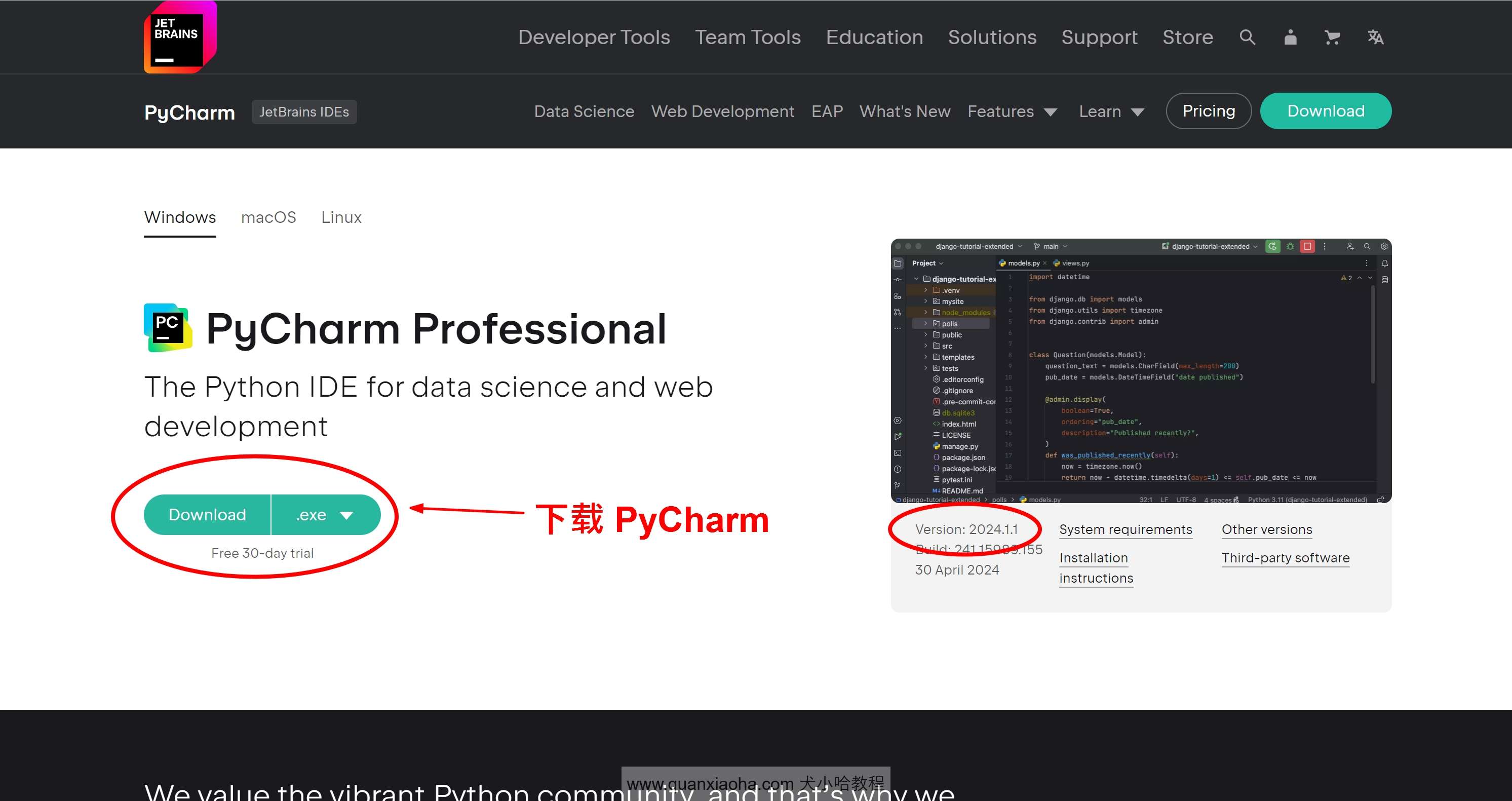 下载 Pycharm 2024.1.1 安装包