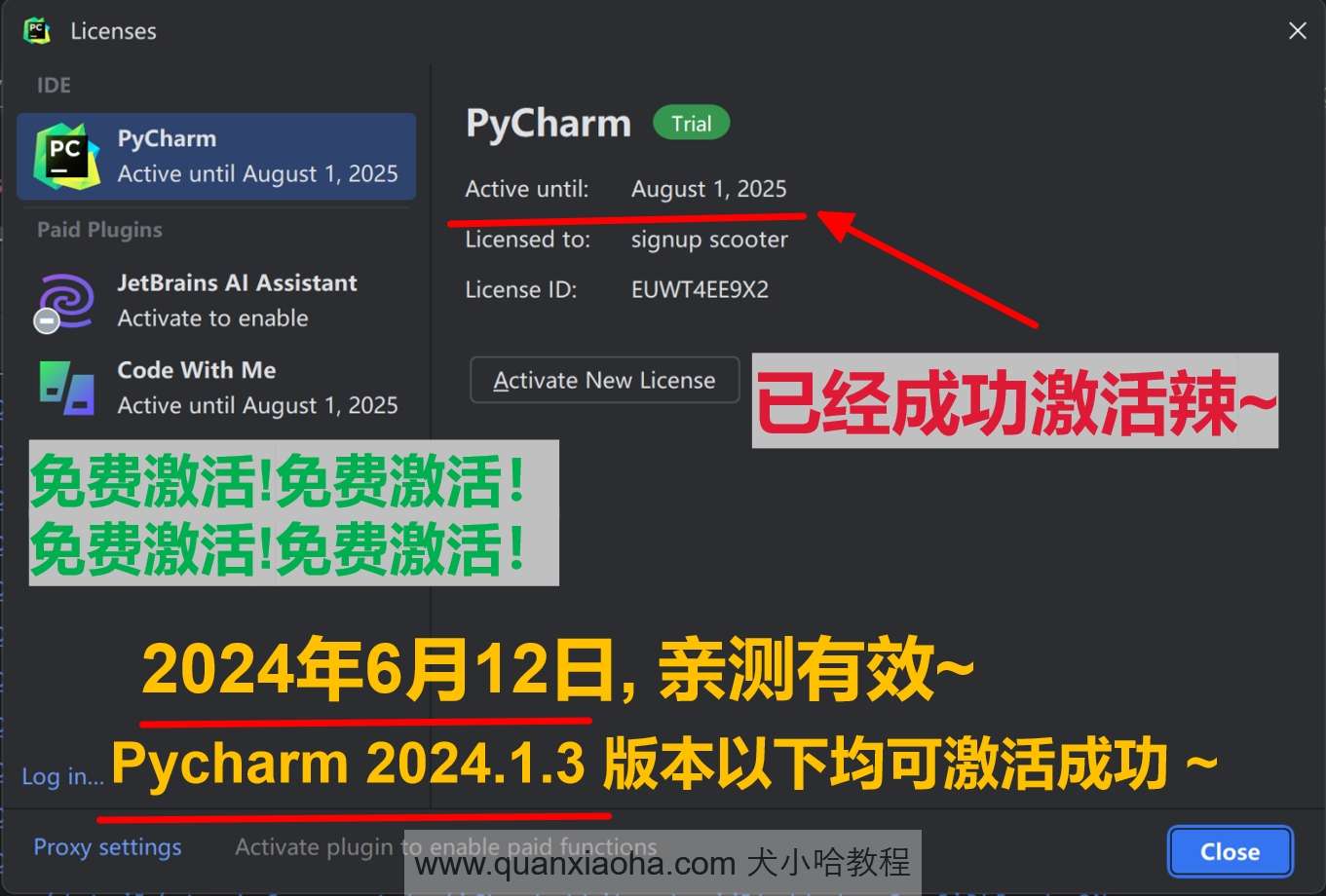 Pycharm 2024.1.3 成功破解激活截图