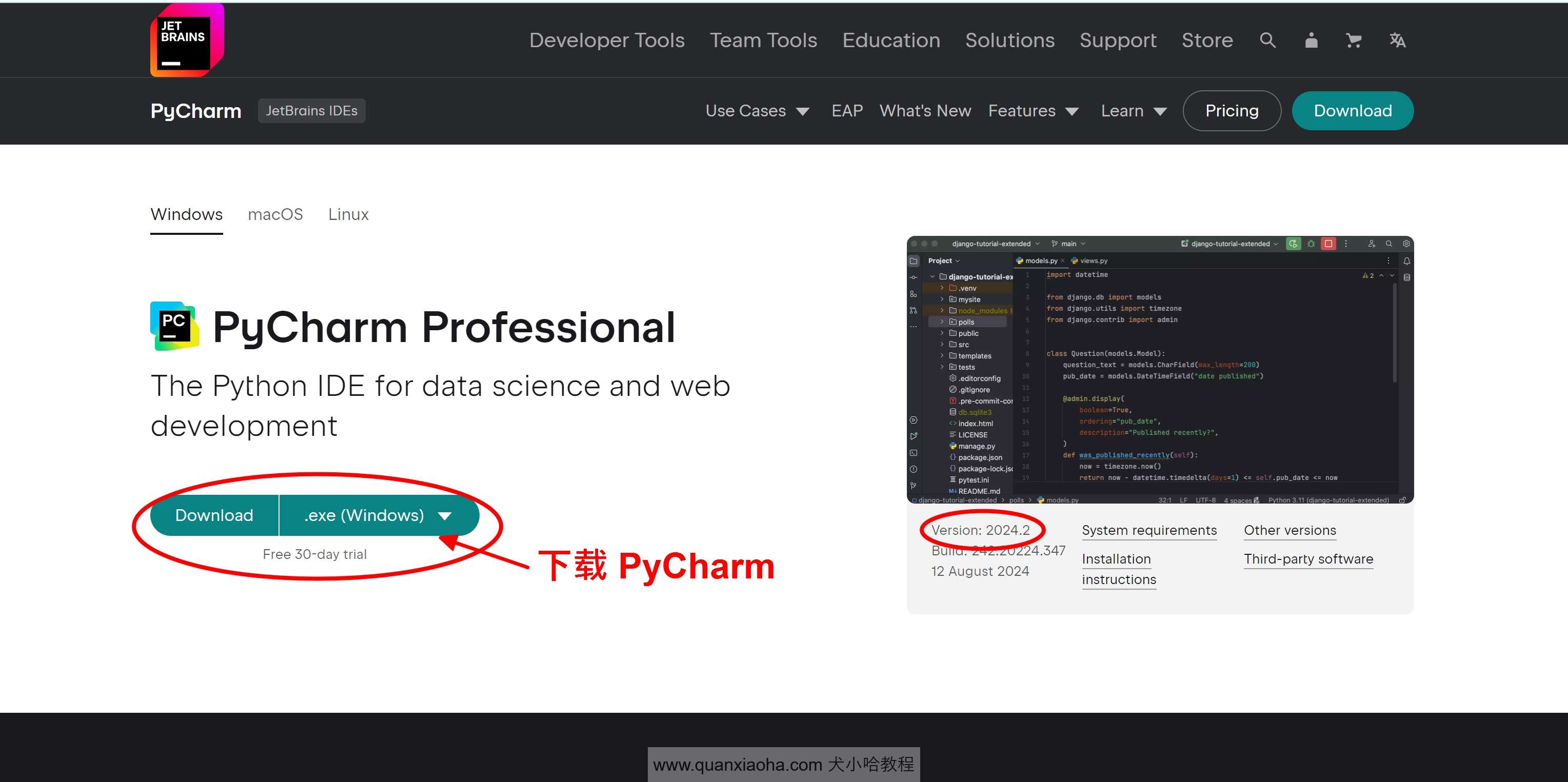 下载 Pycharm  2024.2 版本安装包