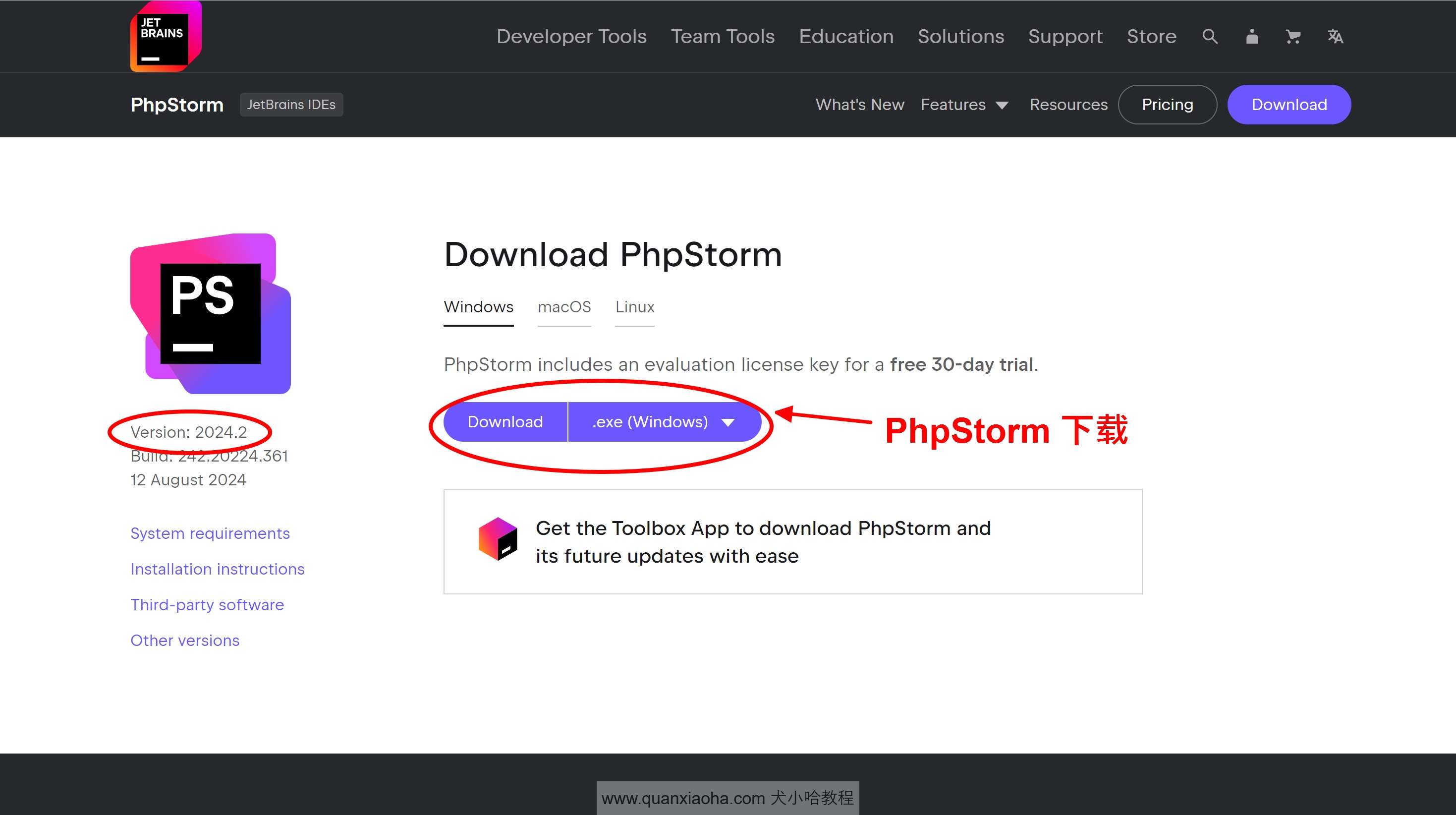 下载 PhpStorm  2024.2 版本安装包