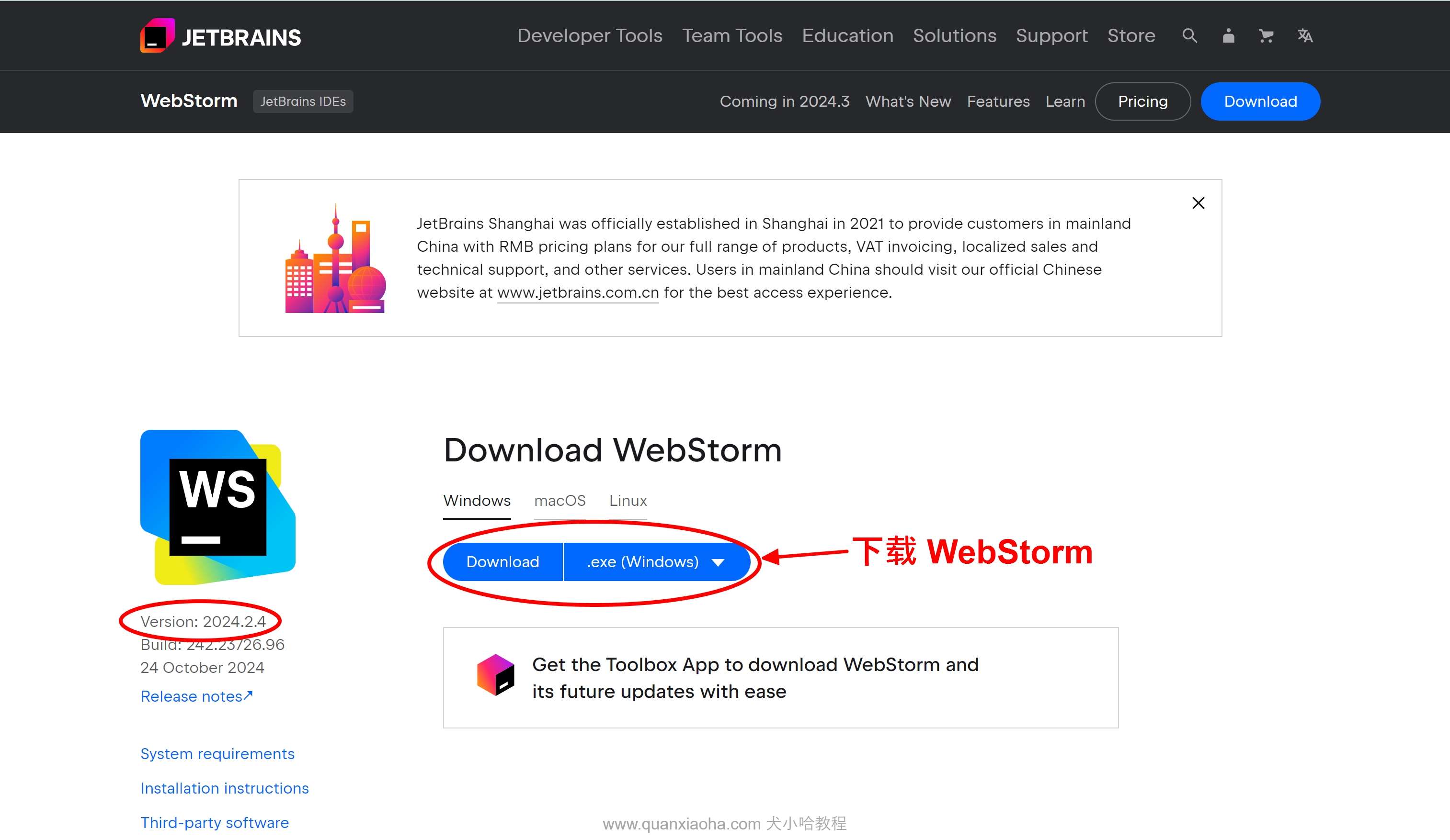 下载 Webstorm  2024.2.4 版本安装包