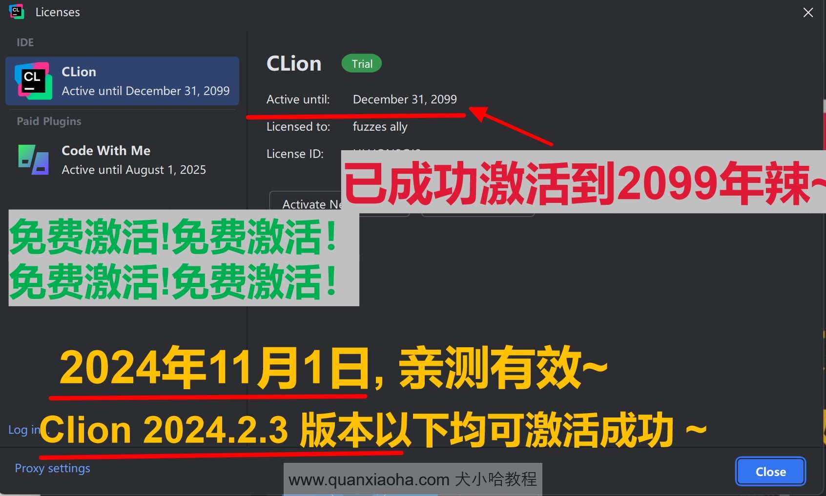 Clion 2024.2.3 最新破解版安装教程（附激活码，至2099年~）