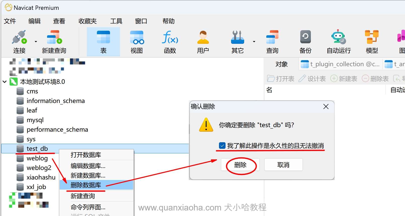 Navicat 删除 MySQL 数据库