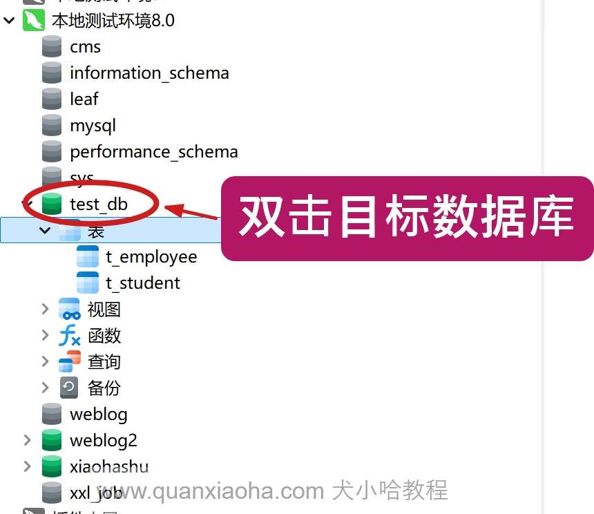 使用图形化客户端选择 MySQL 数据库