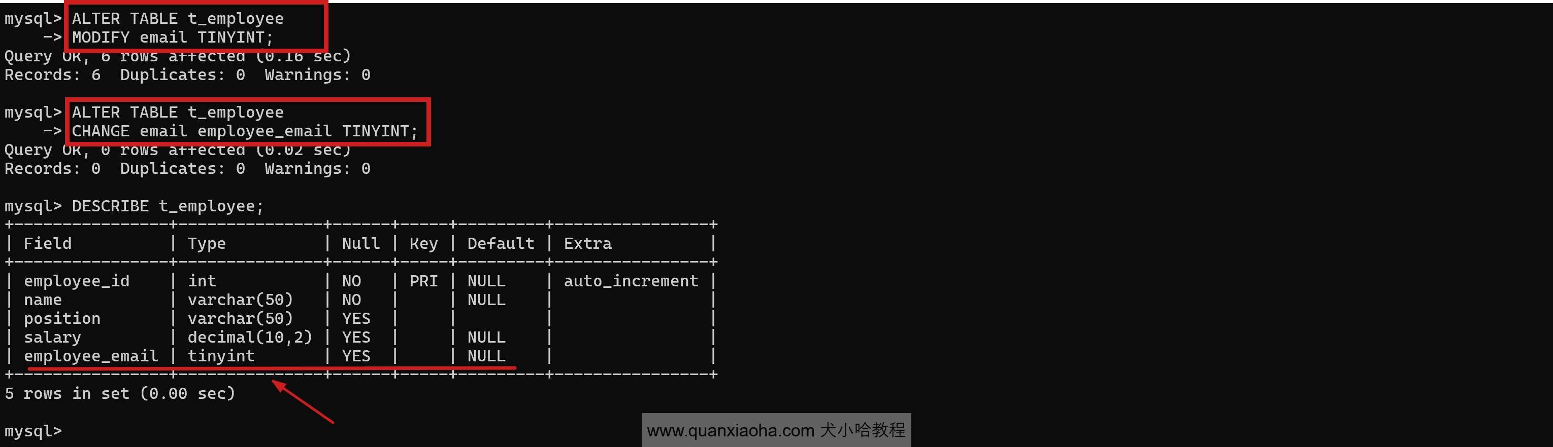 MySQL 修改列数据类型