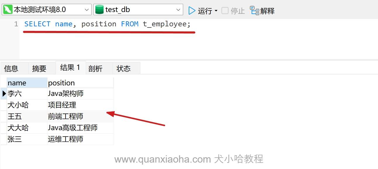 查询表中所有员工的姓名和职位
