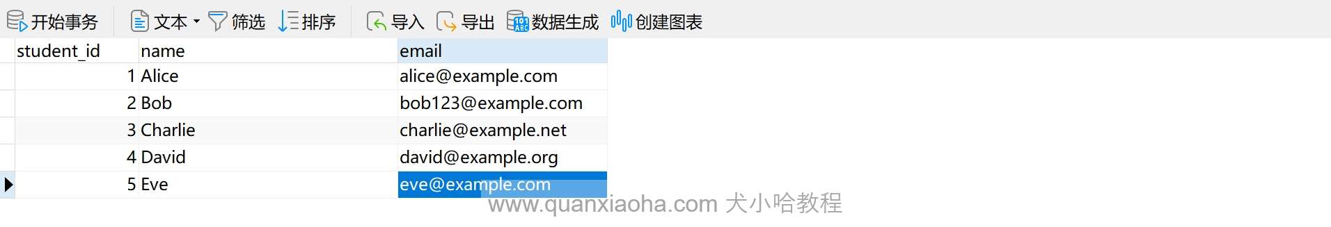 t_student 表数据