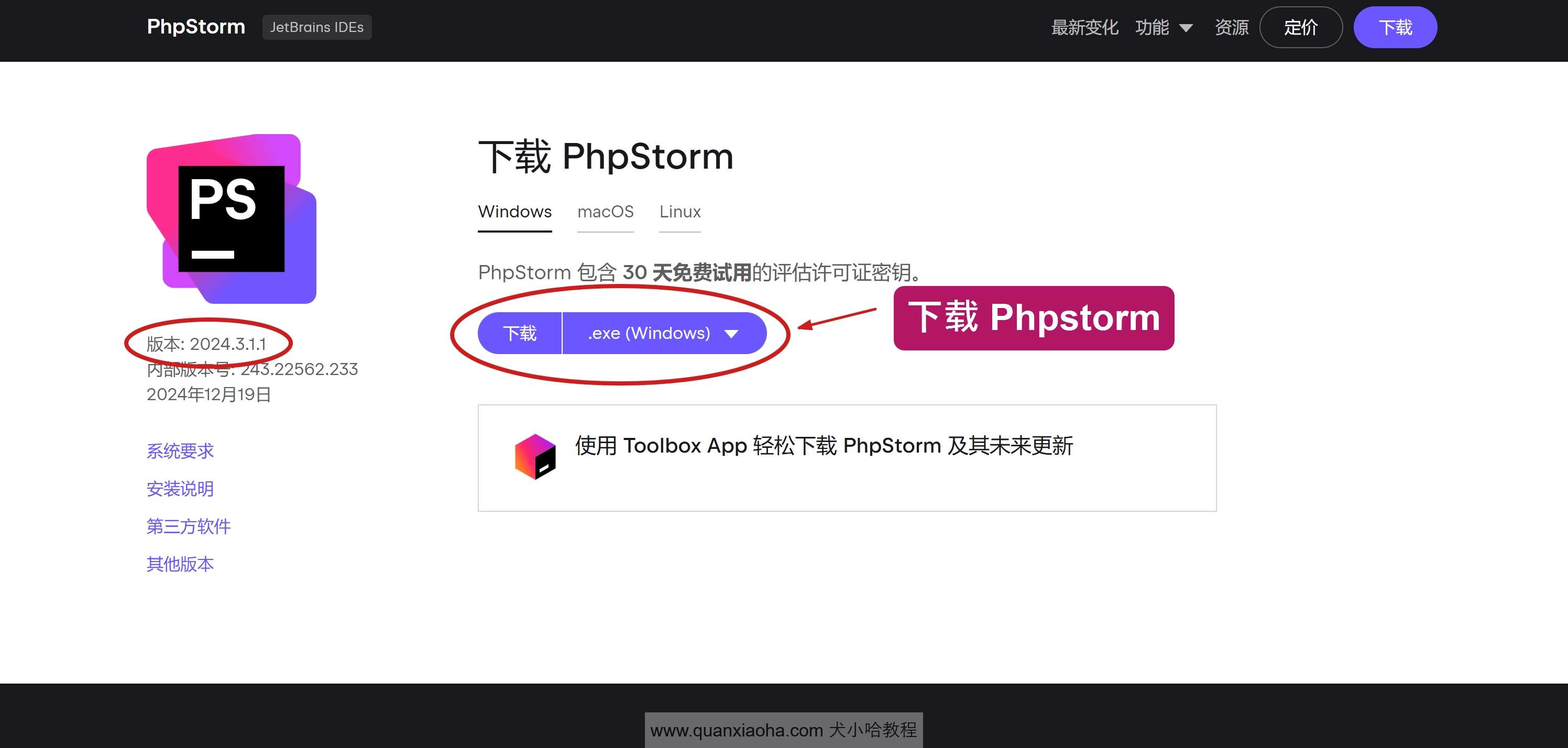 下载 PhpStorm  2024.3.1.1 版本安装包