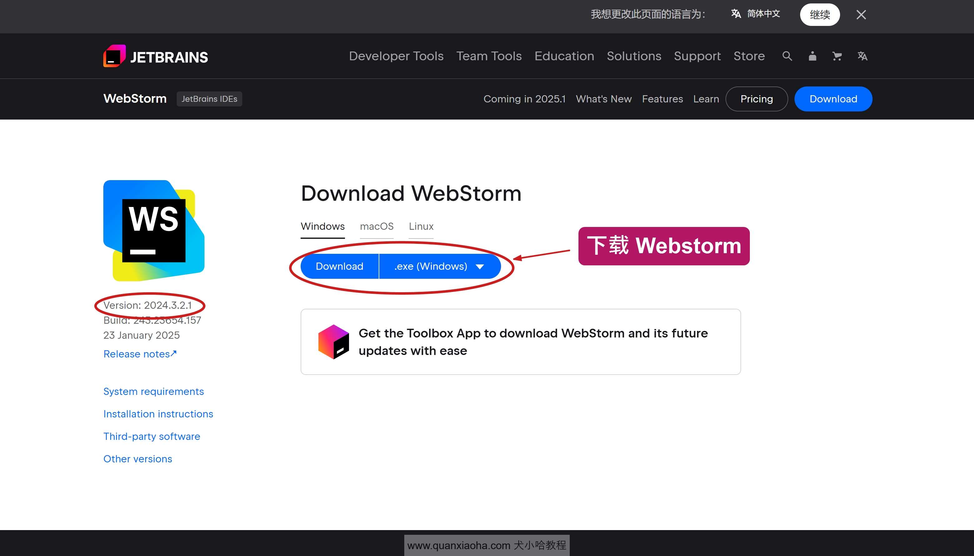 下载 Webstorm  2024.3.2.1 版本安装包