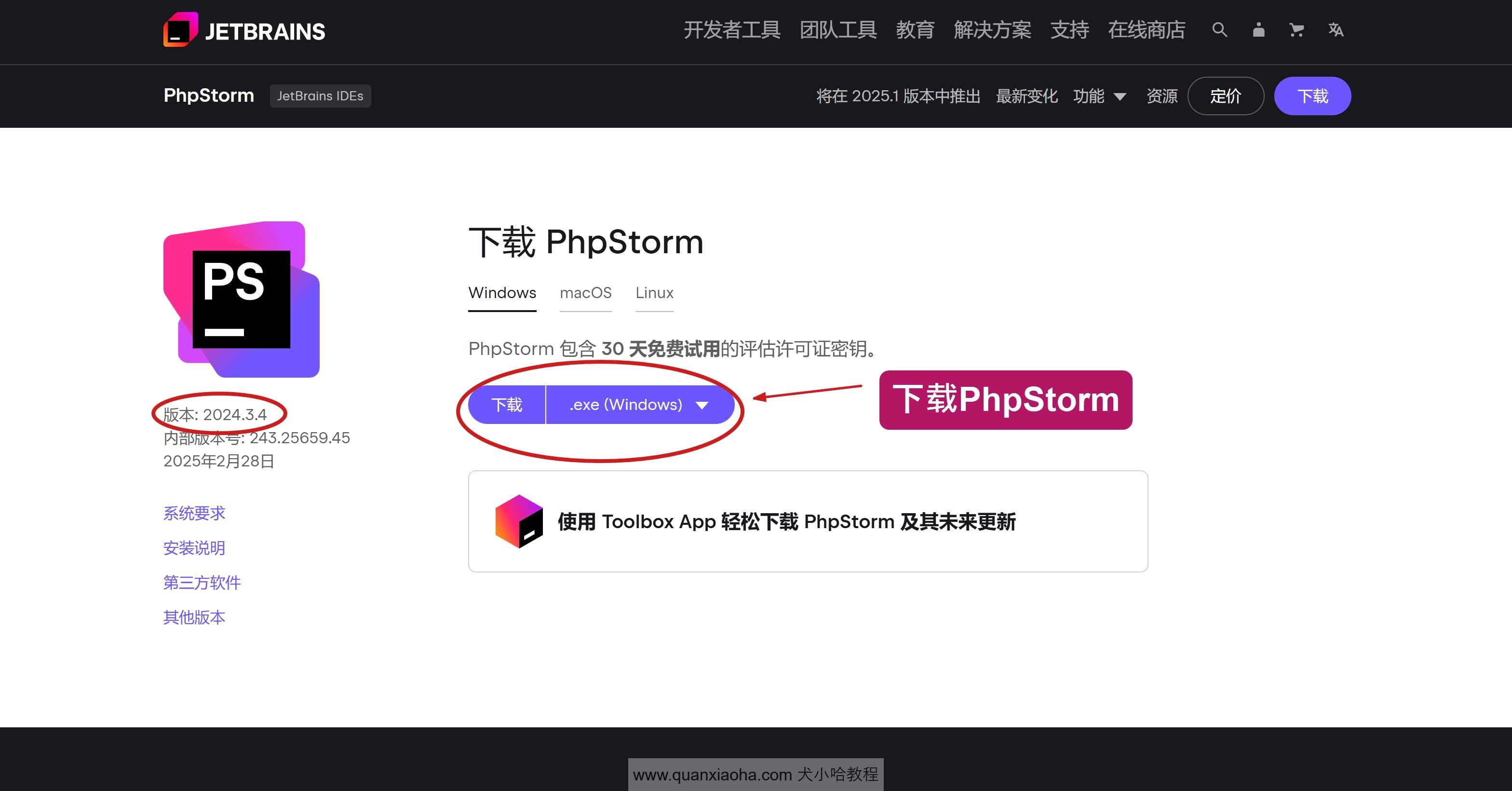 下载 PhpStorm  2024.3.4 版本安装包