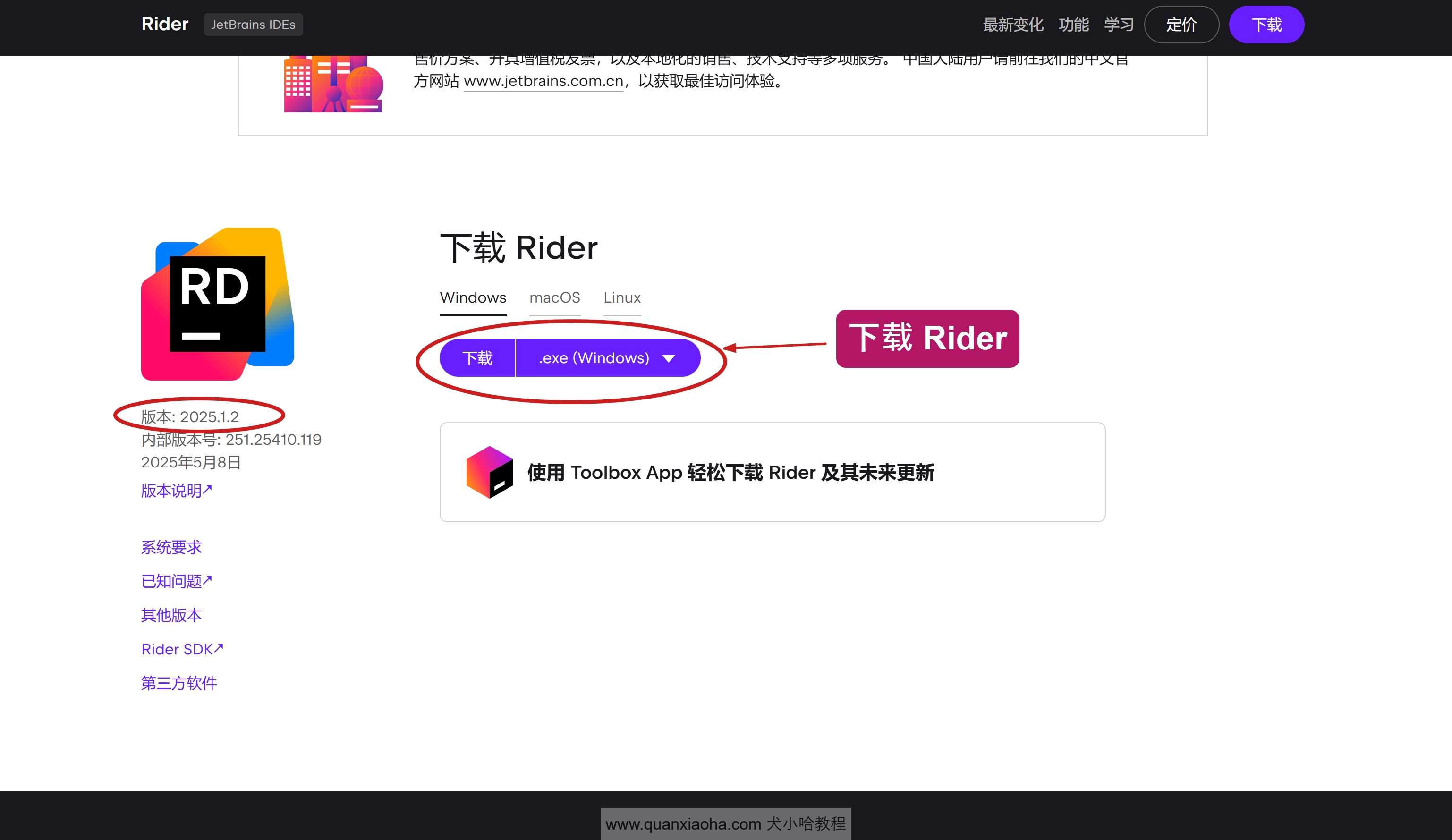下载 Rider 2025.1.2 版本安装包