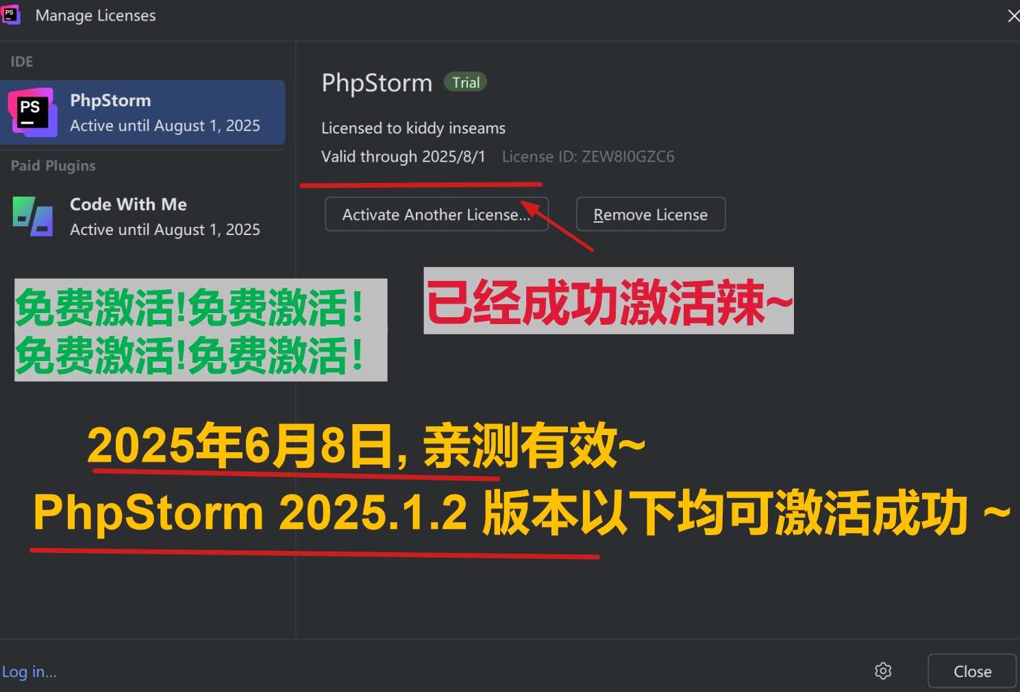PhpStorm 2025.1.2 版本成功截图