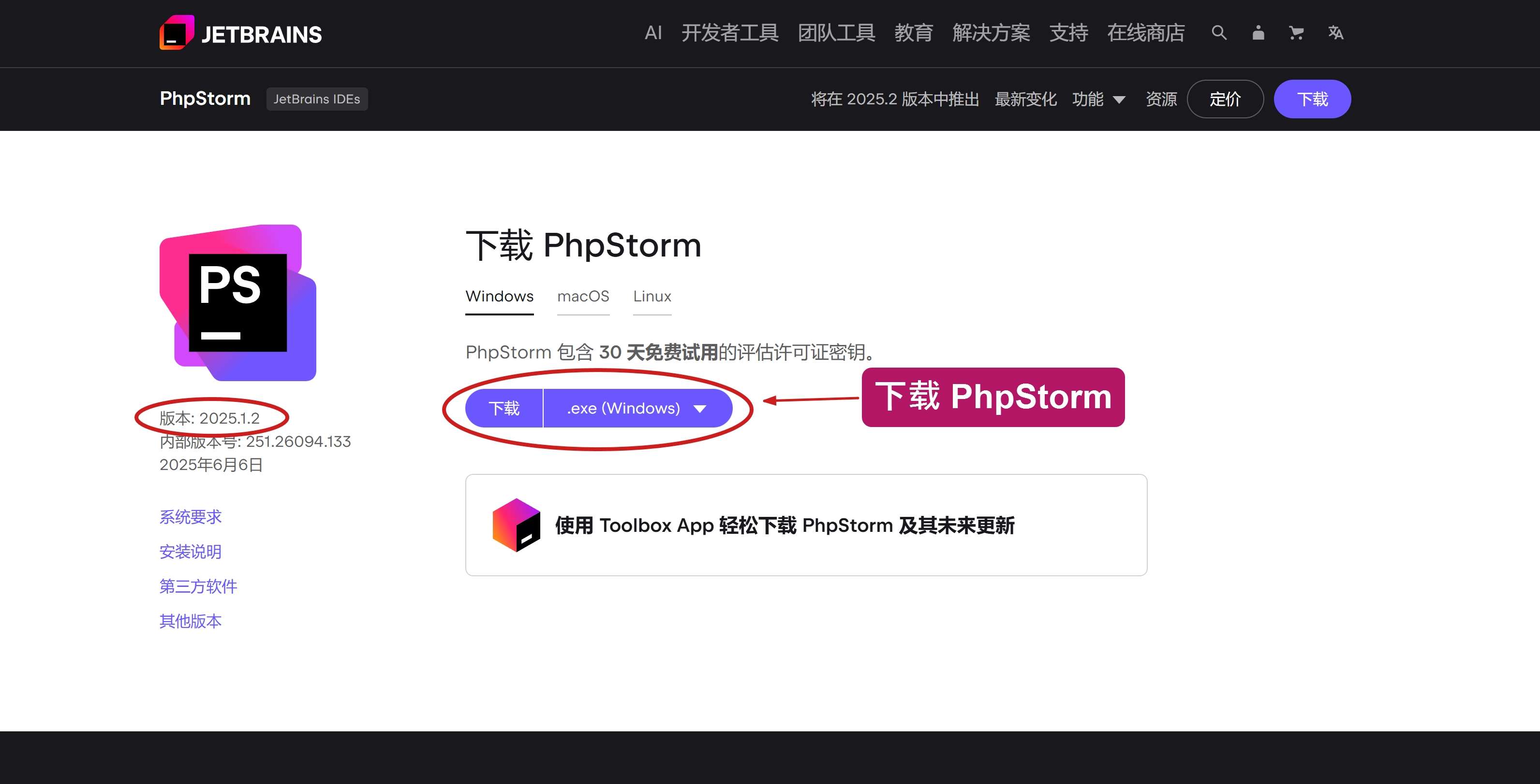 下载 PhpStorm 2025.1.2 版本安装包