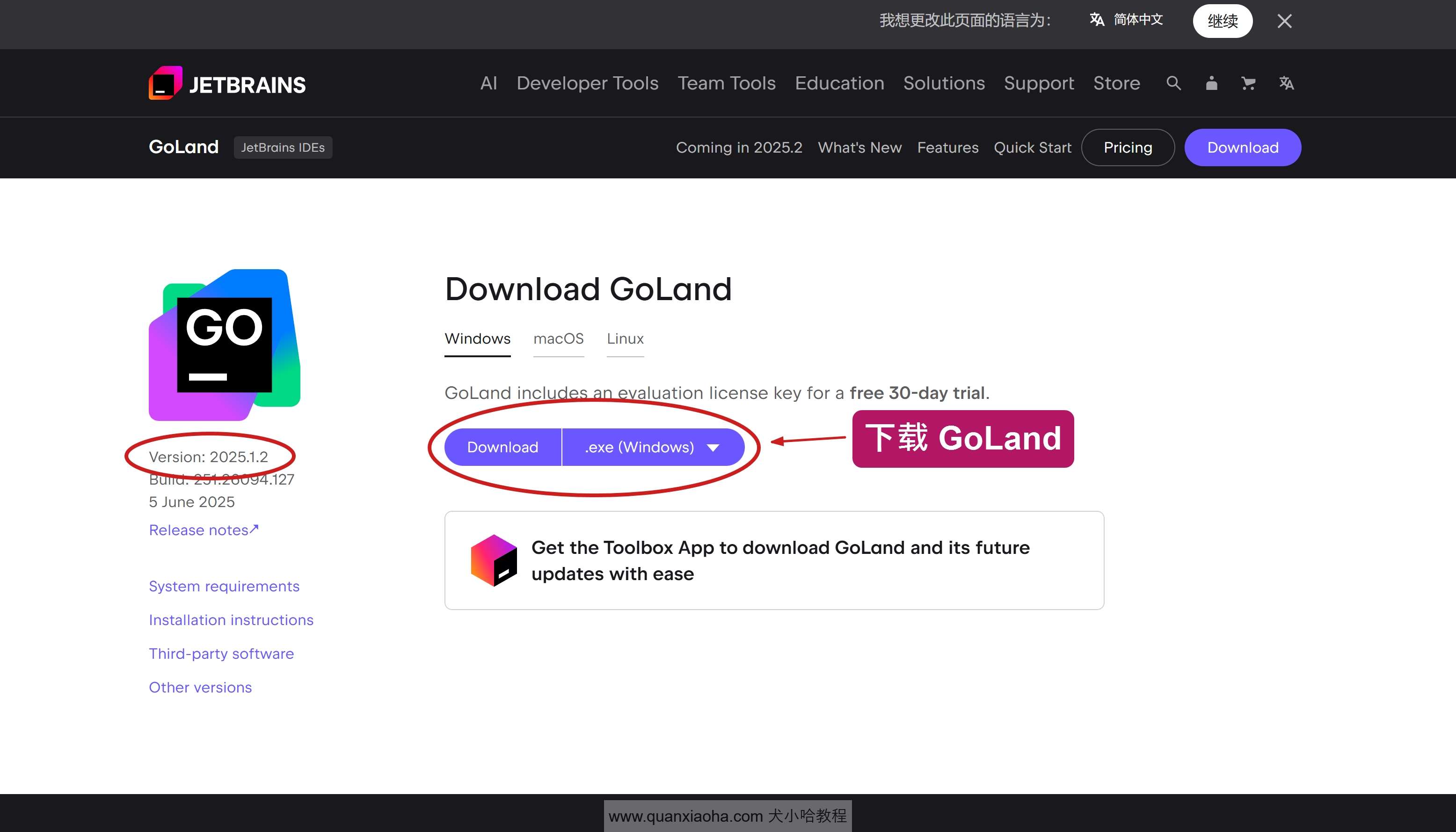 下载 GoLand 2025.1.2 版本安装包