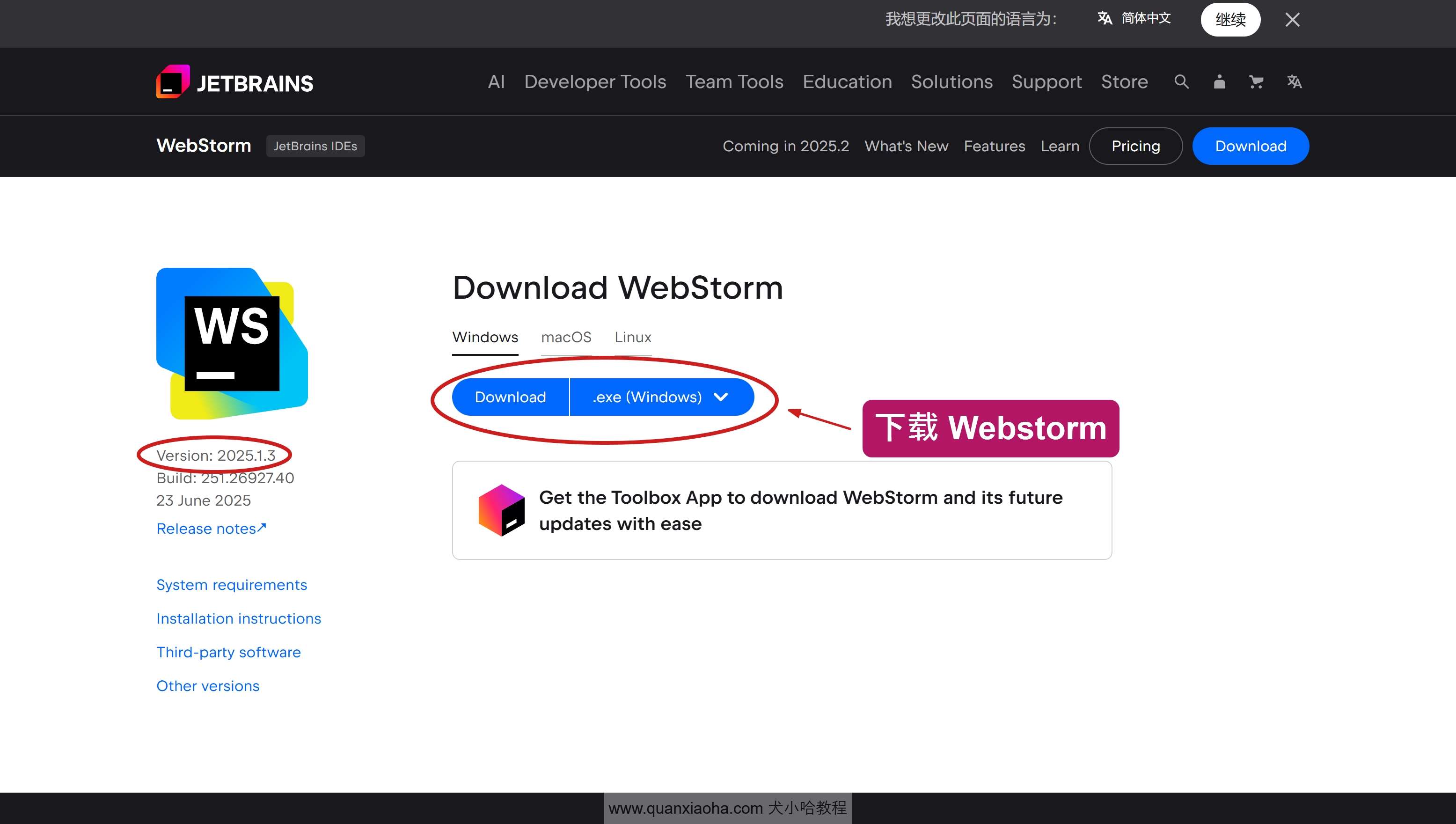 下载 Webstorm 2025.1.3 版本安装包