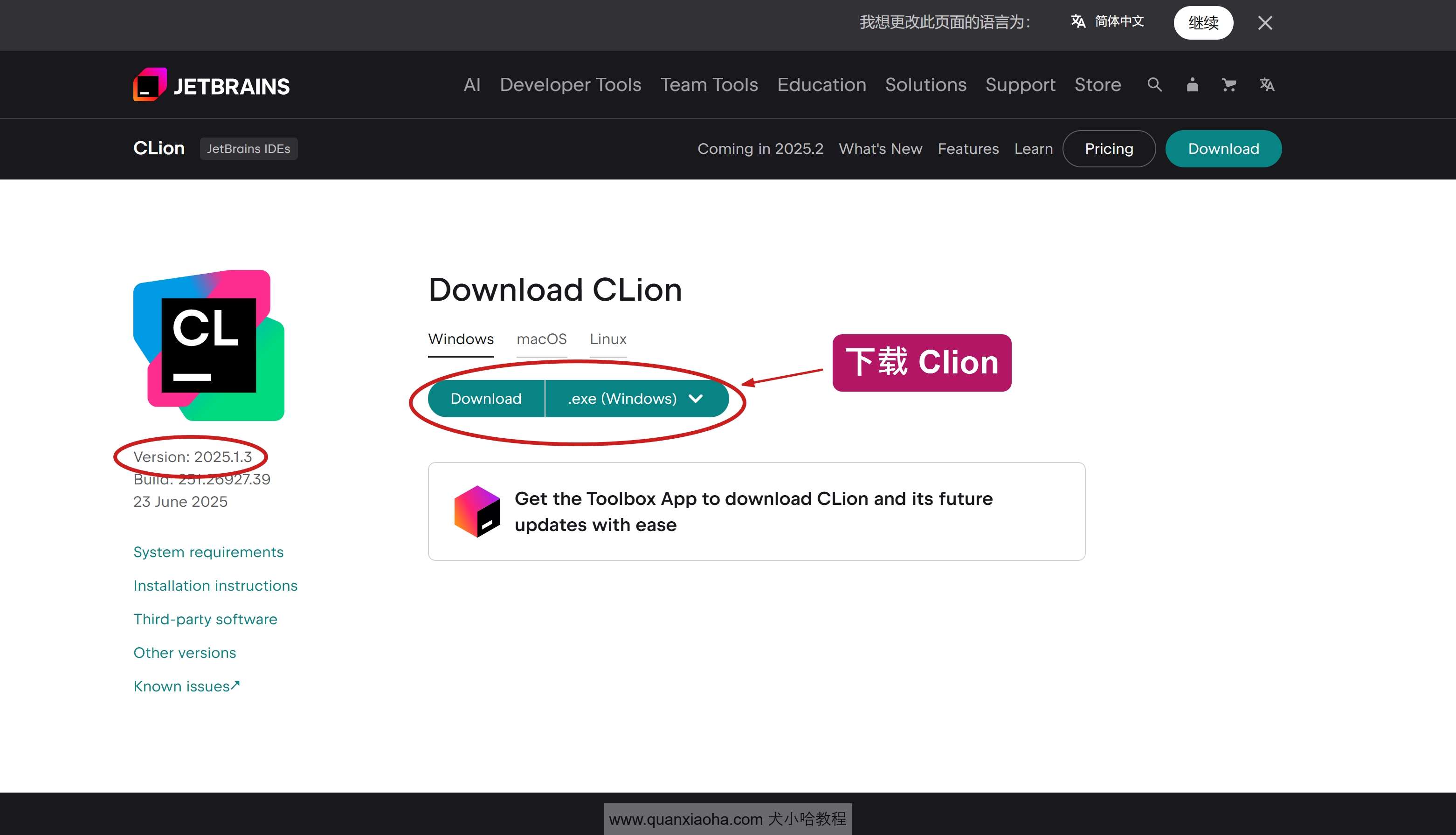 下载 Clion 2025.1.3 版本安装包