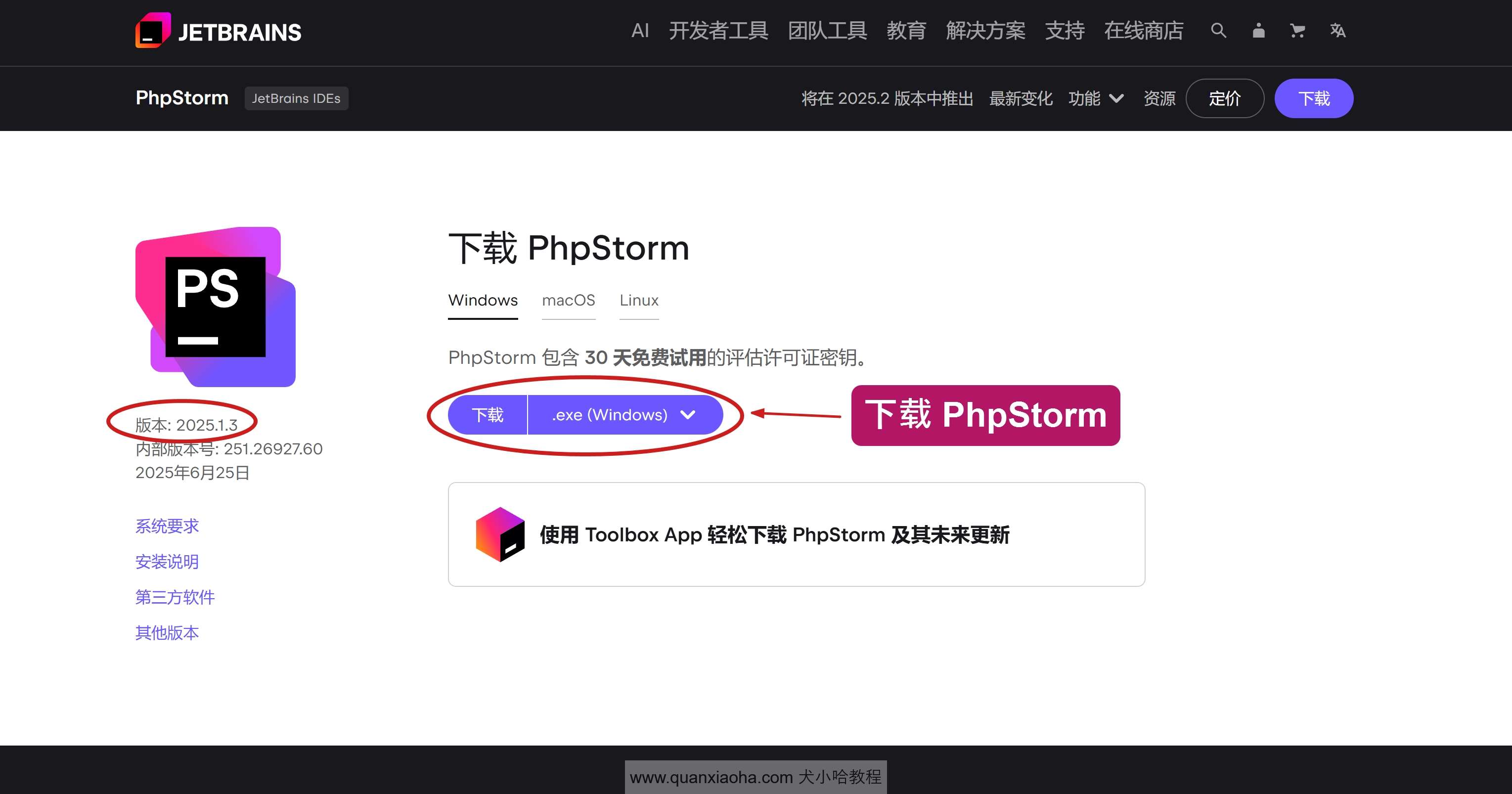 下载 PhpStorm 2025.1.3 版本安装包
