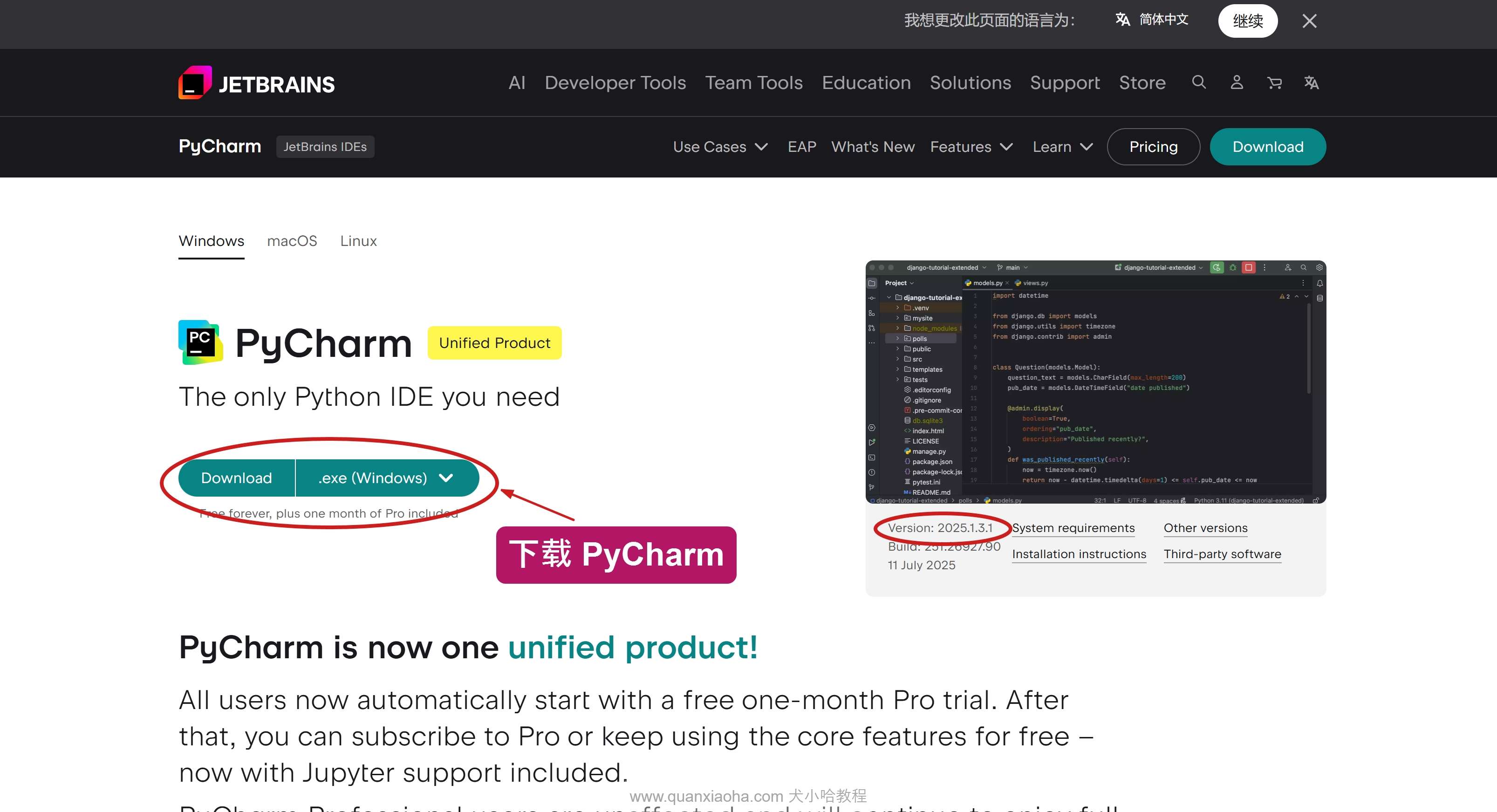 下载 Pycharm 2025.1.3.1 版本安装包