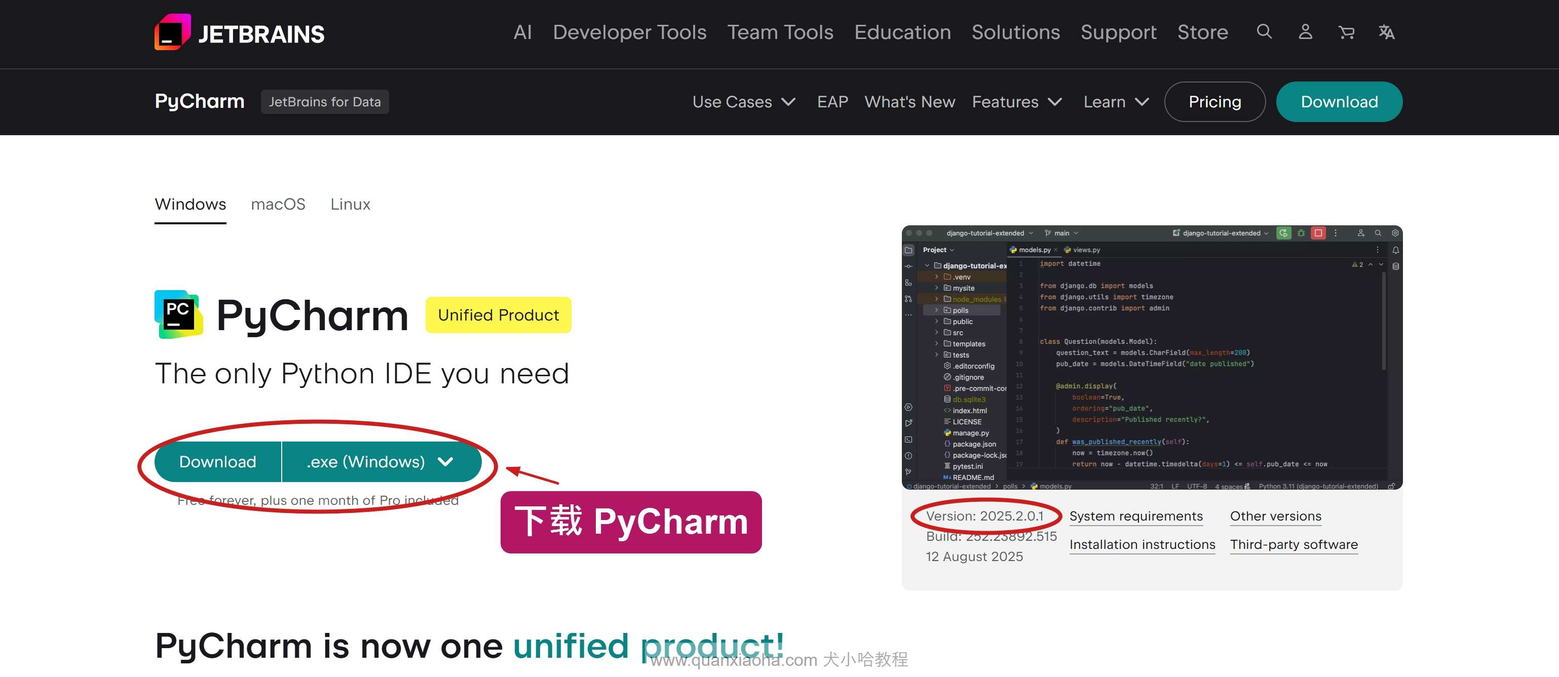 下载 Pycharm 2025.2.0.1 版本安装包