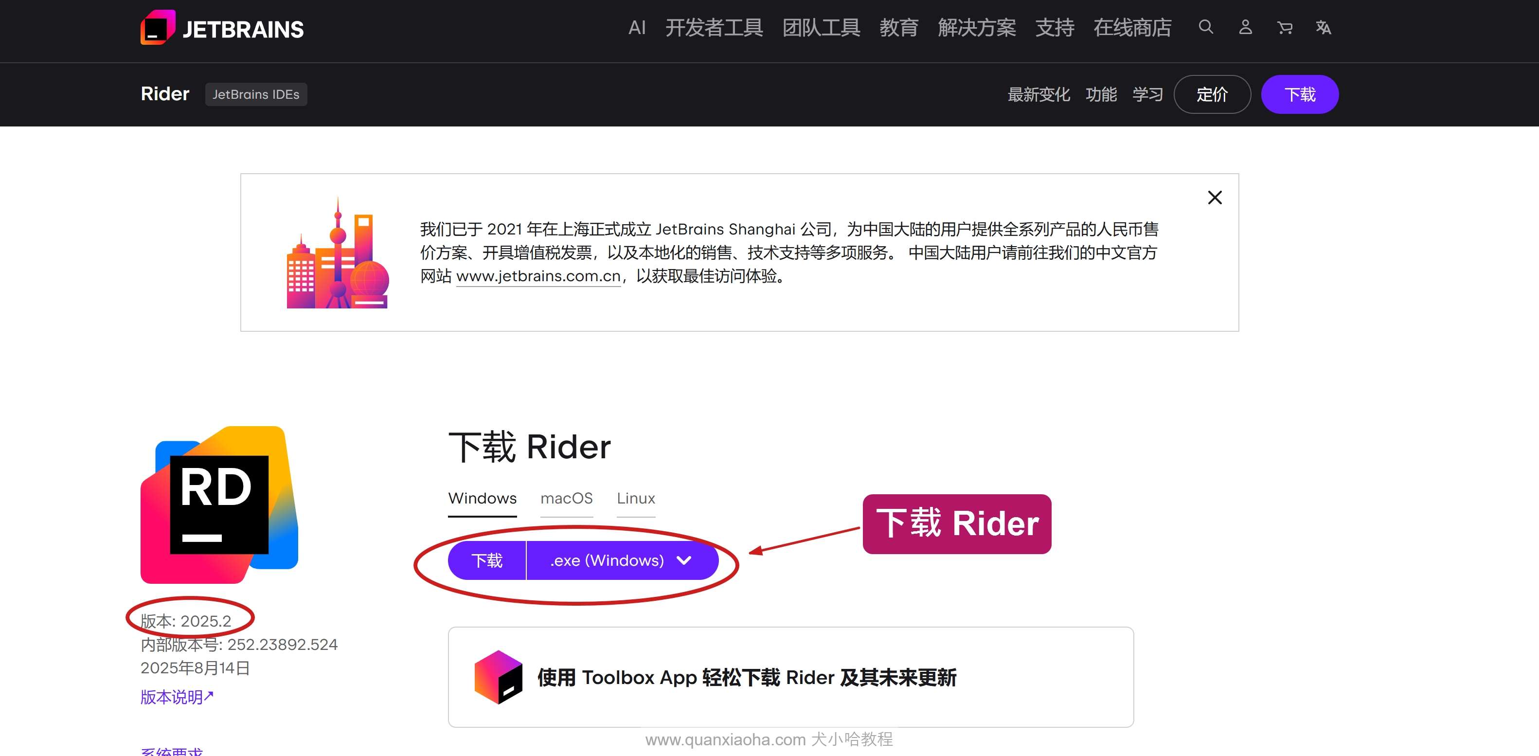 下载 Rider 2025.2 版本安装包