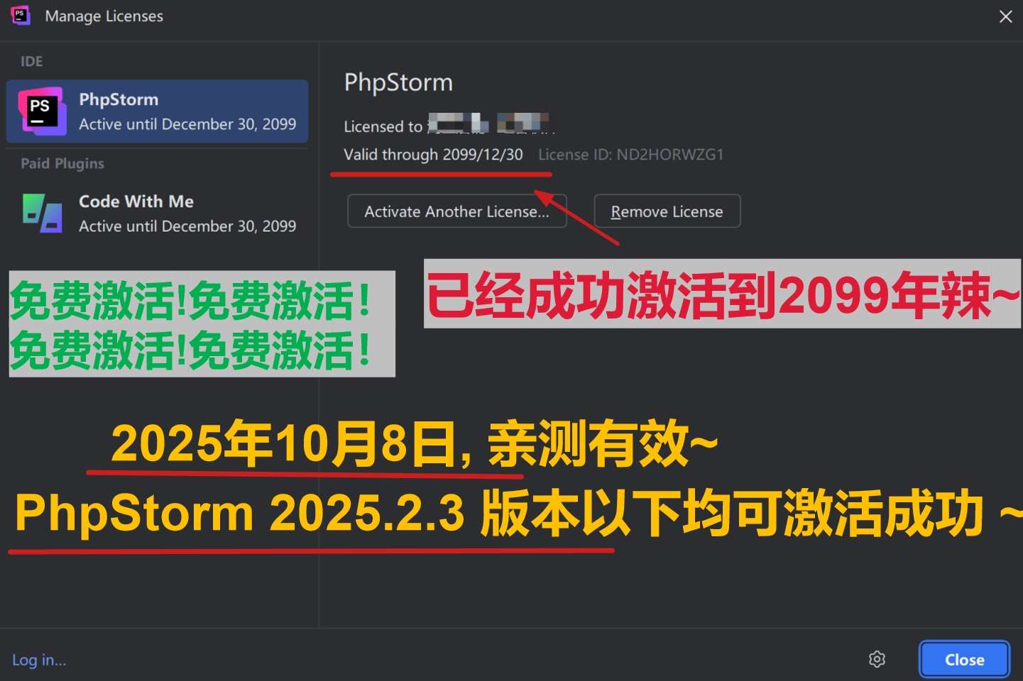 PhpStorm 2025.2.3 版本成功截图