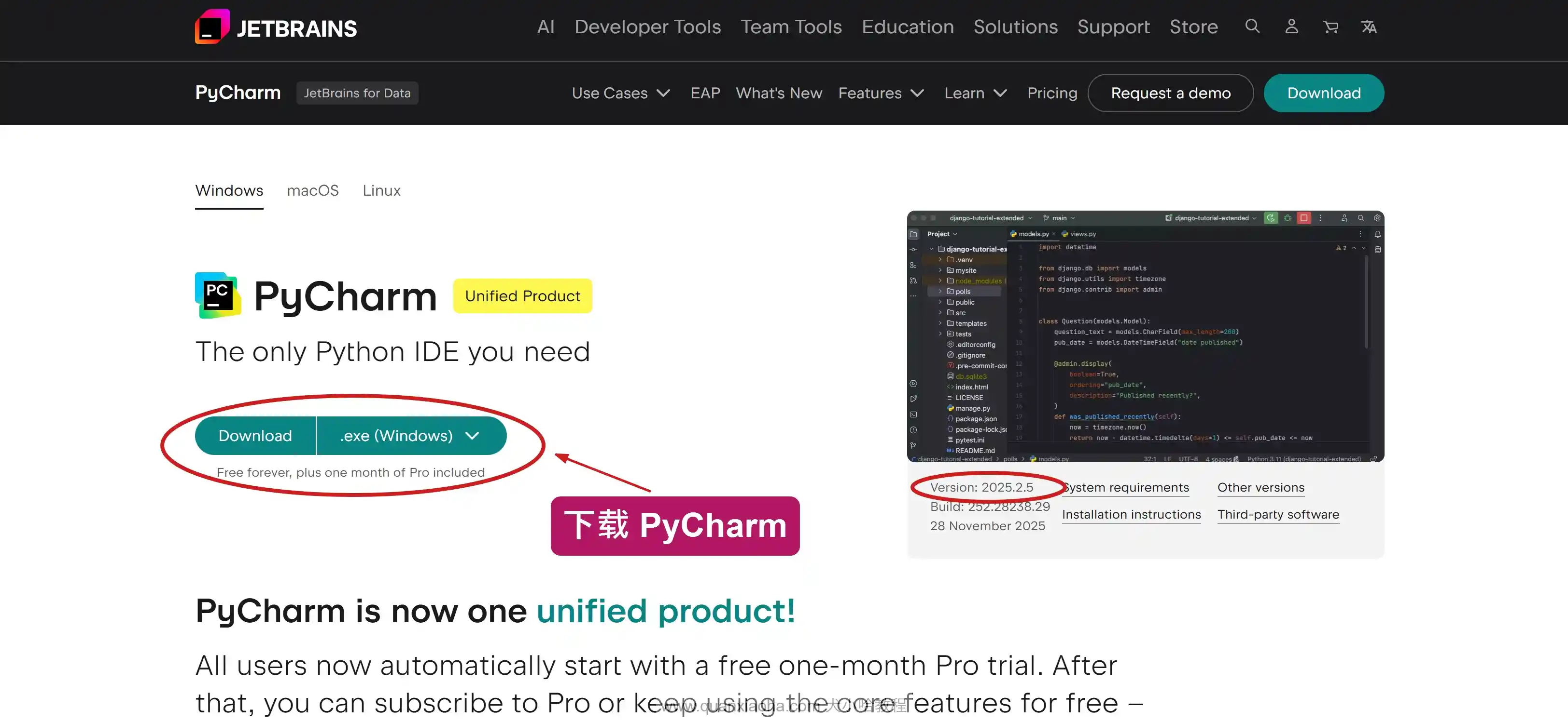 下载 Pycharm 2025.2.5 版本安装包