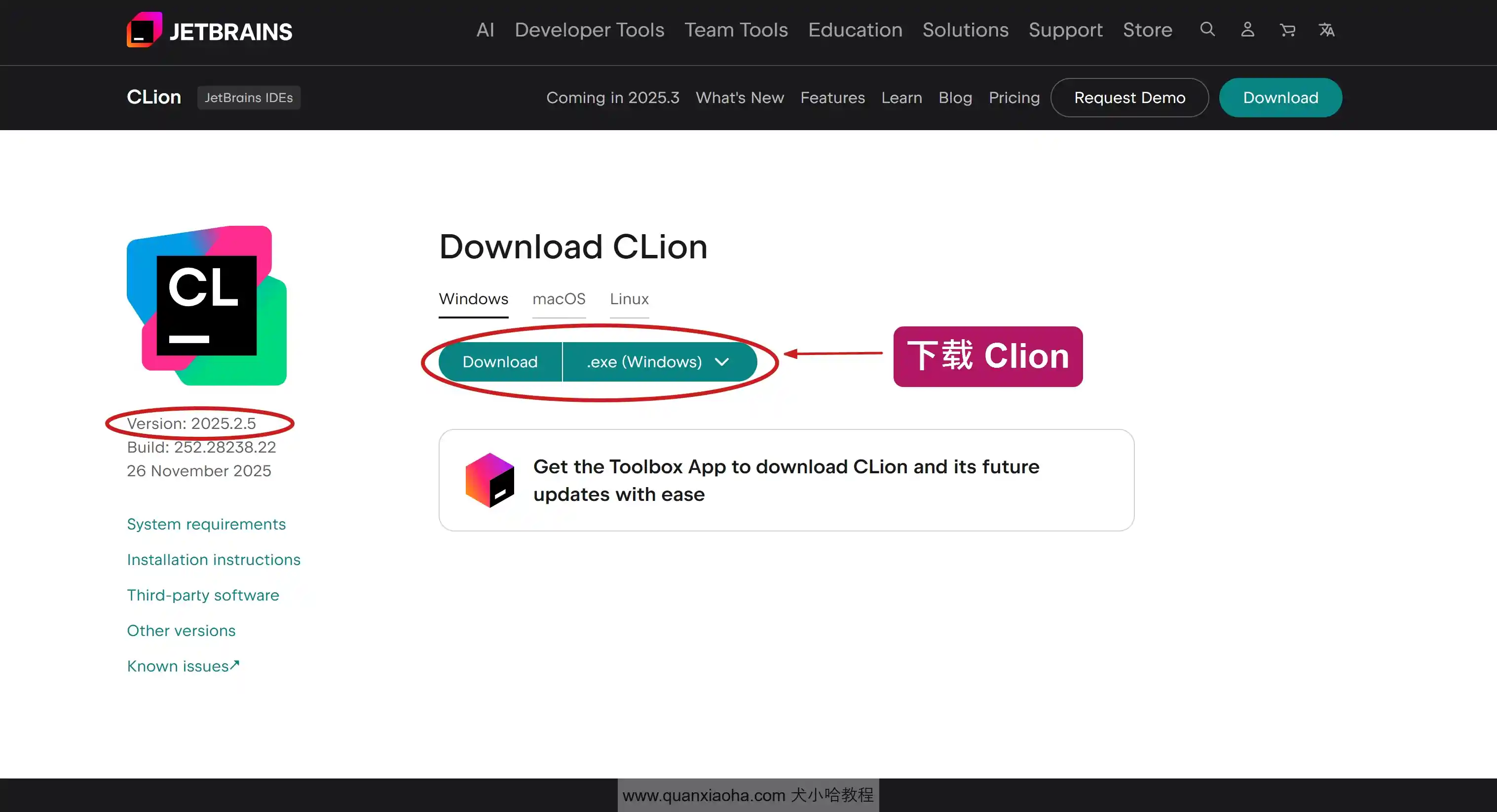 下载 Clion 2025.2.5 版本安装包