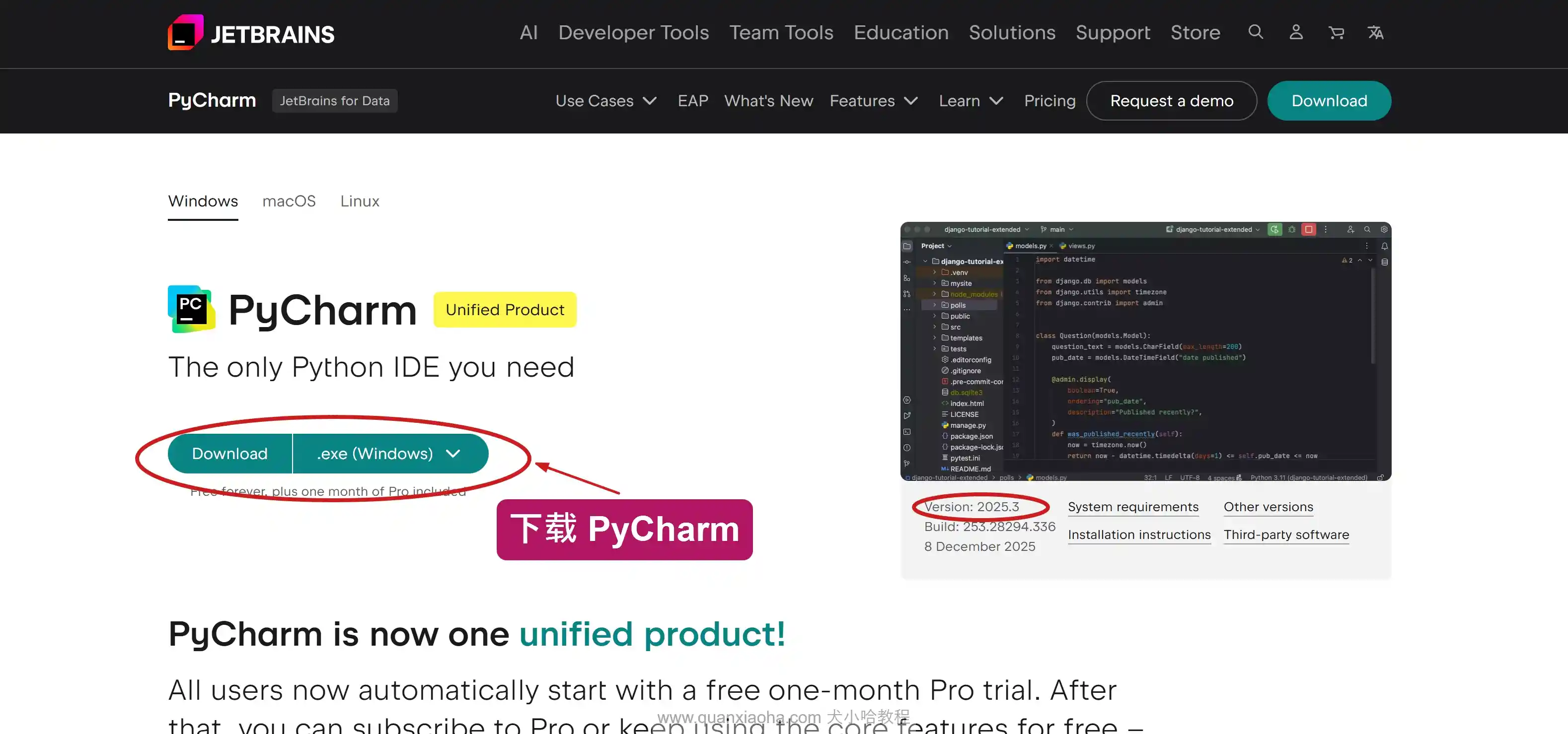 下载 Pycharm 2025.3 版本安装包
