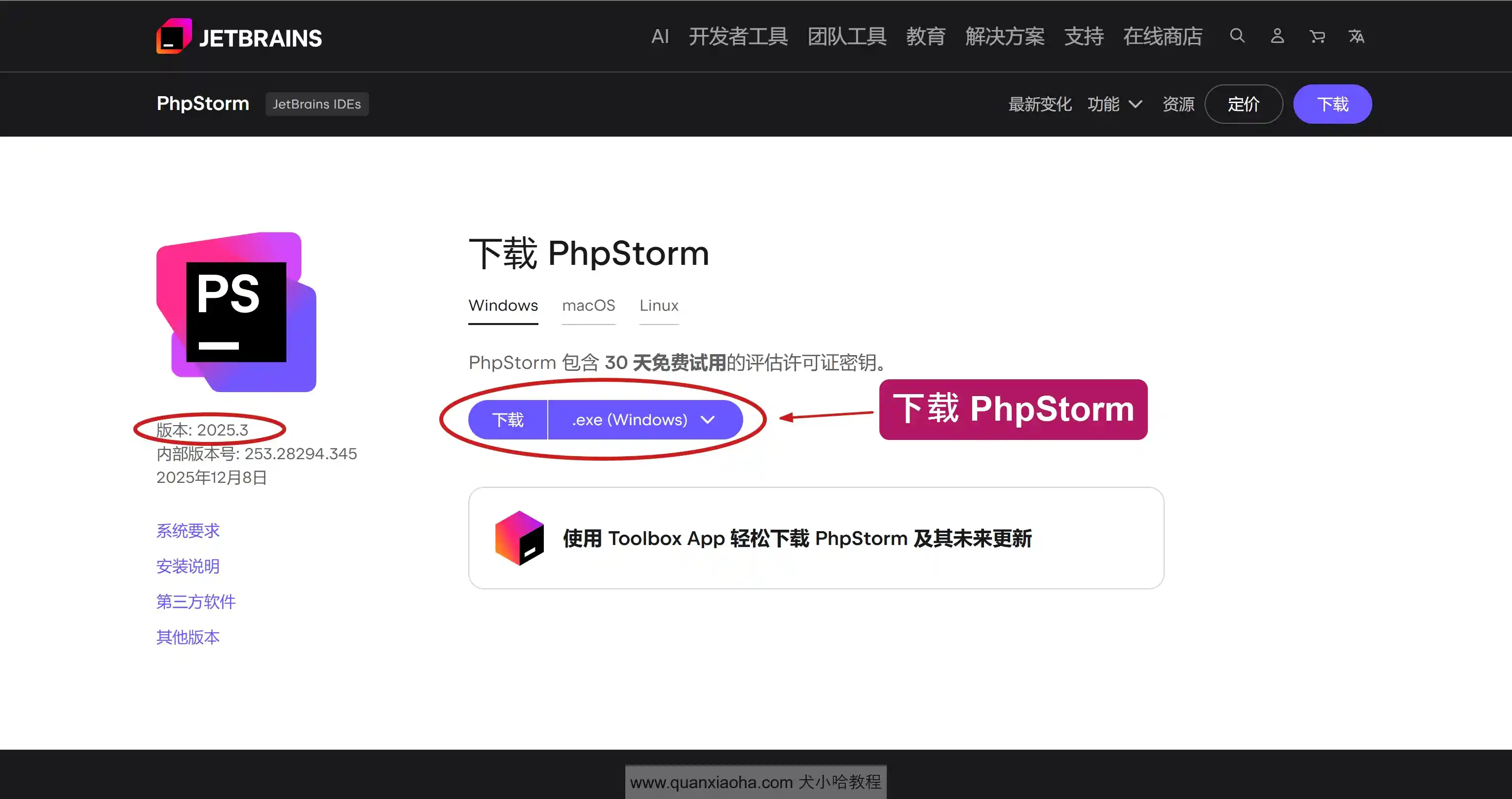 下载 PhpStorm 2025.3 版本安装包