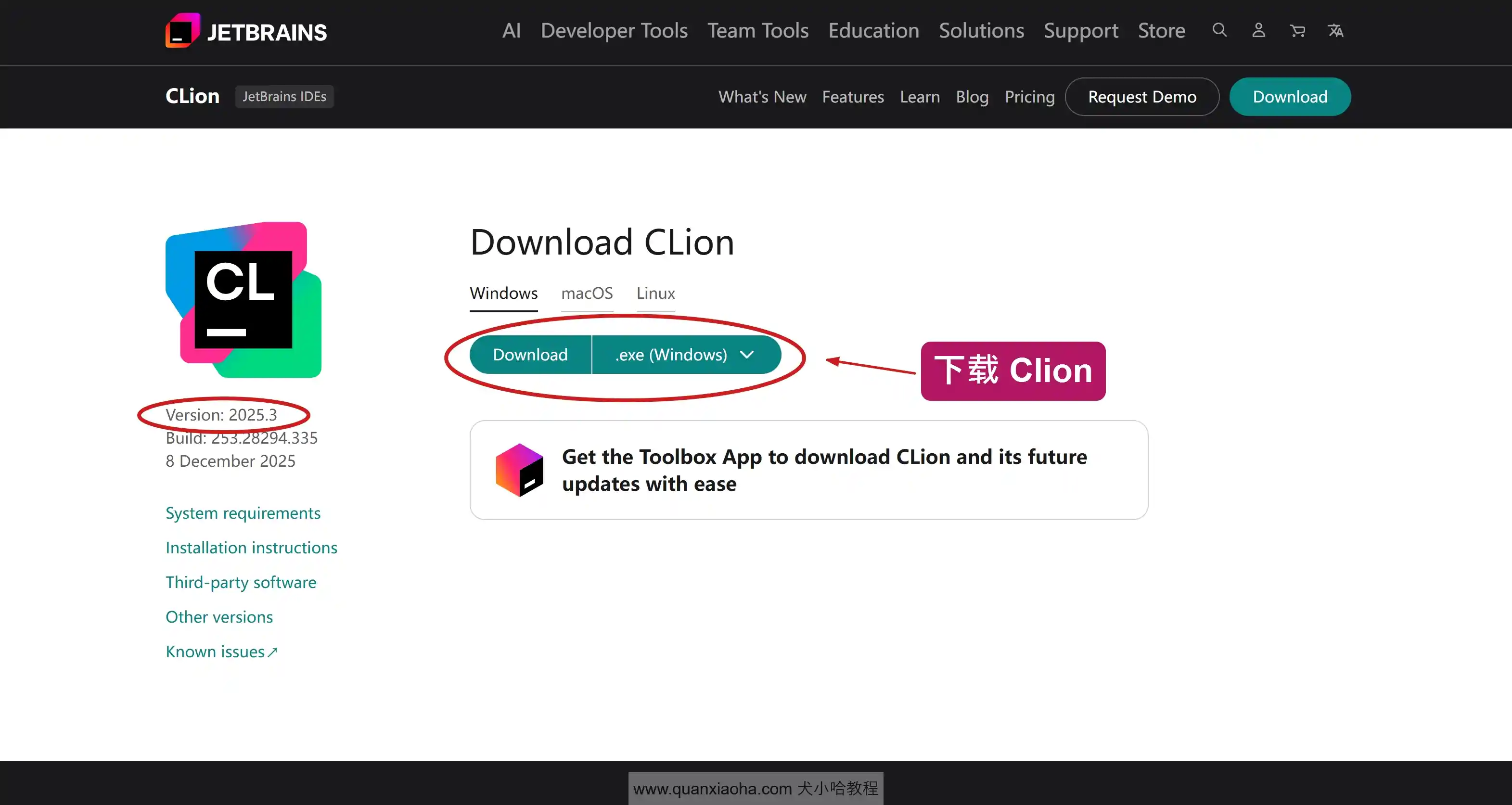 下载 Clion 2025.3 版本安装包