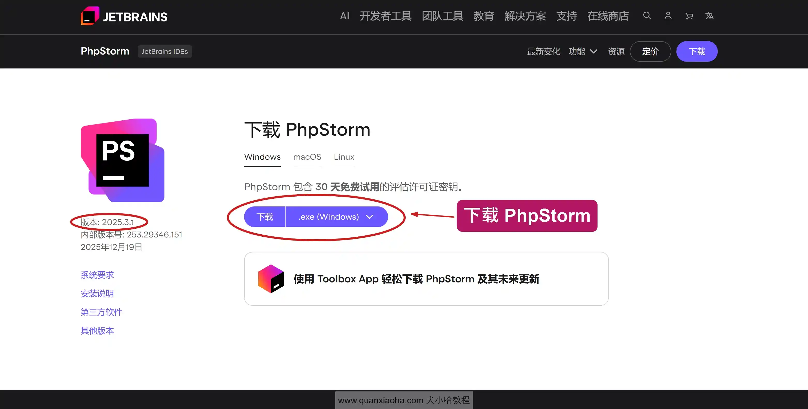下载 PhpStorm 2025.3.1 版本安装包