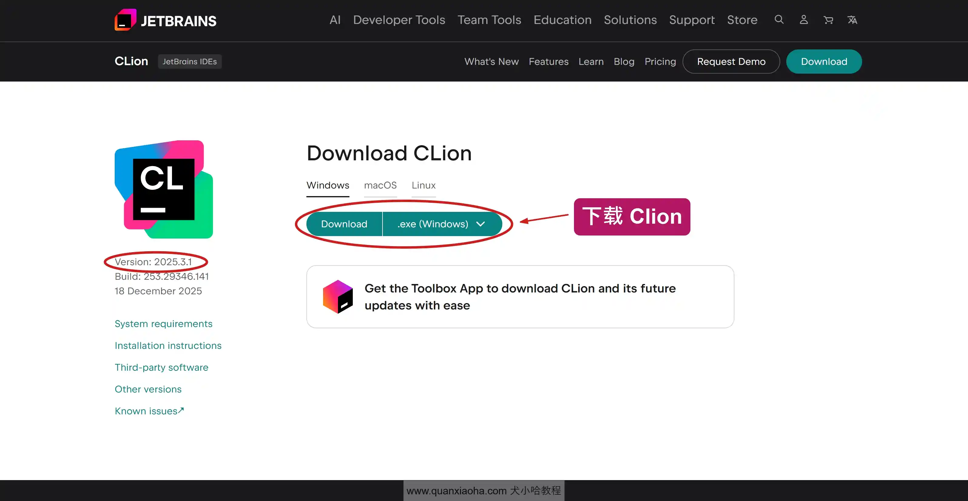下载 Clion 2025.3.1 版本安装包