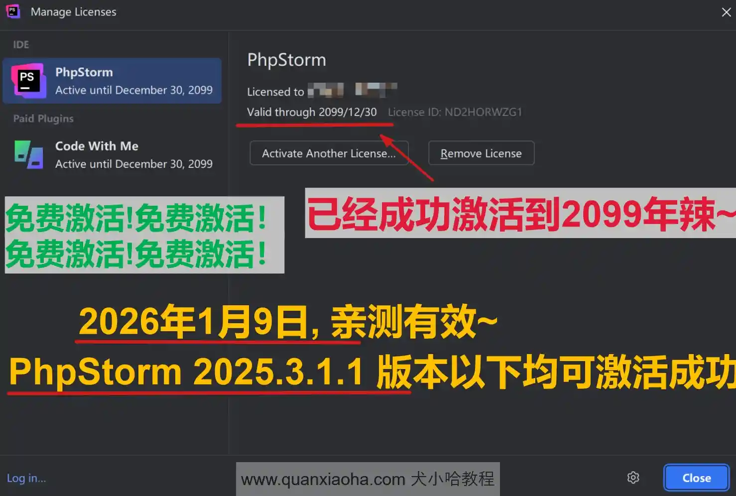 PhpStorm 2025.3.1.1 版本成功截图