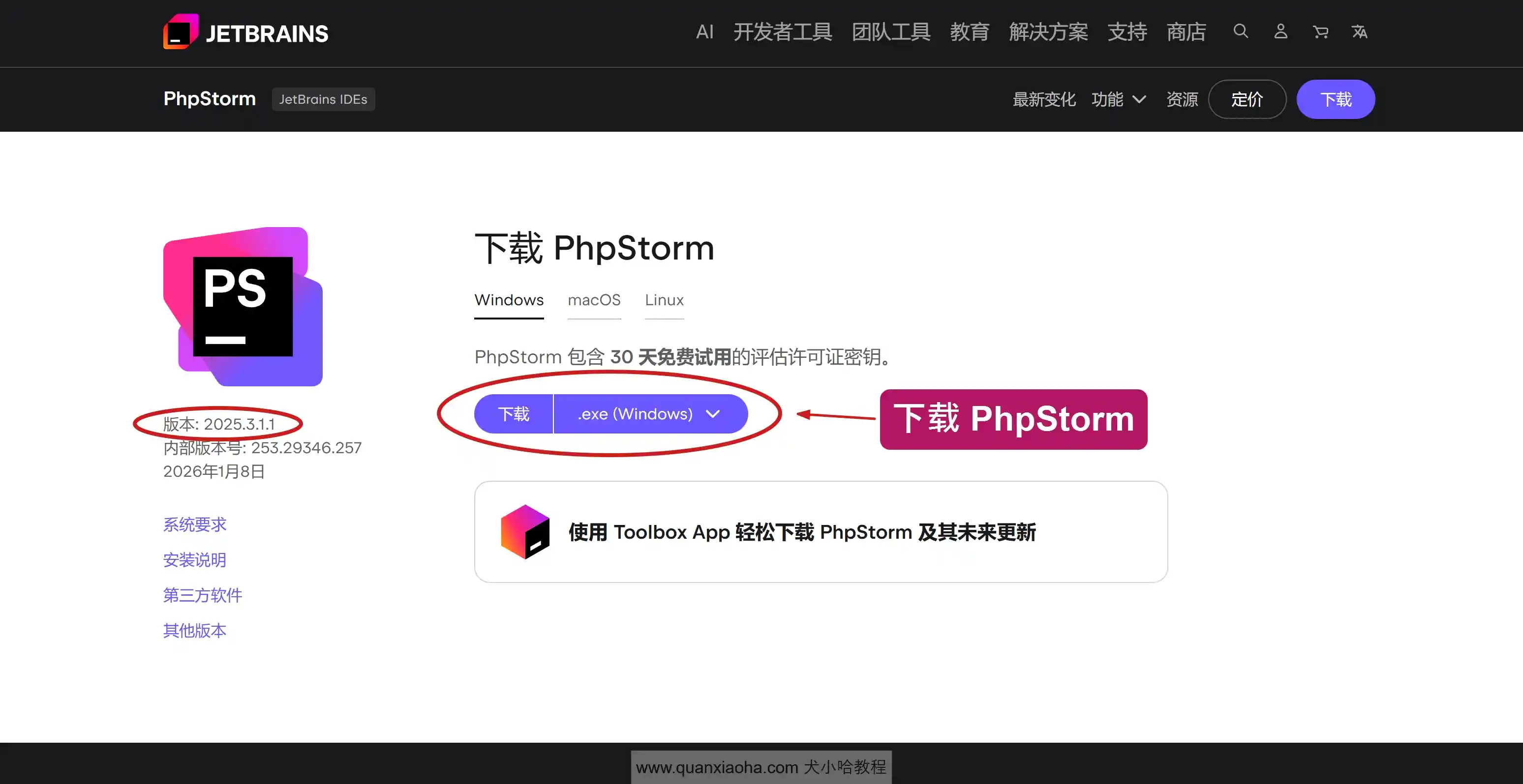 下载 PhpStorm 2025.3.1.1 版本安装包