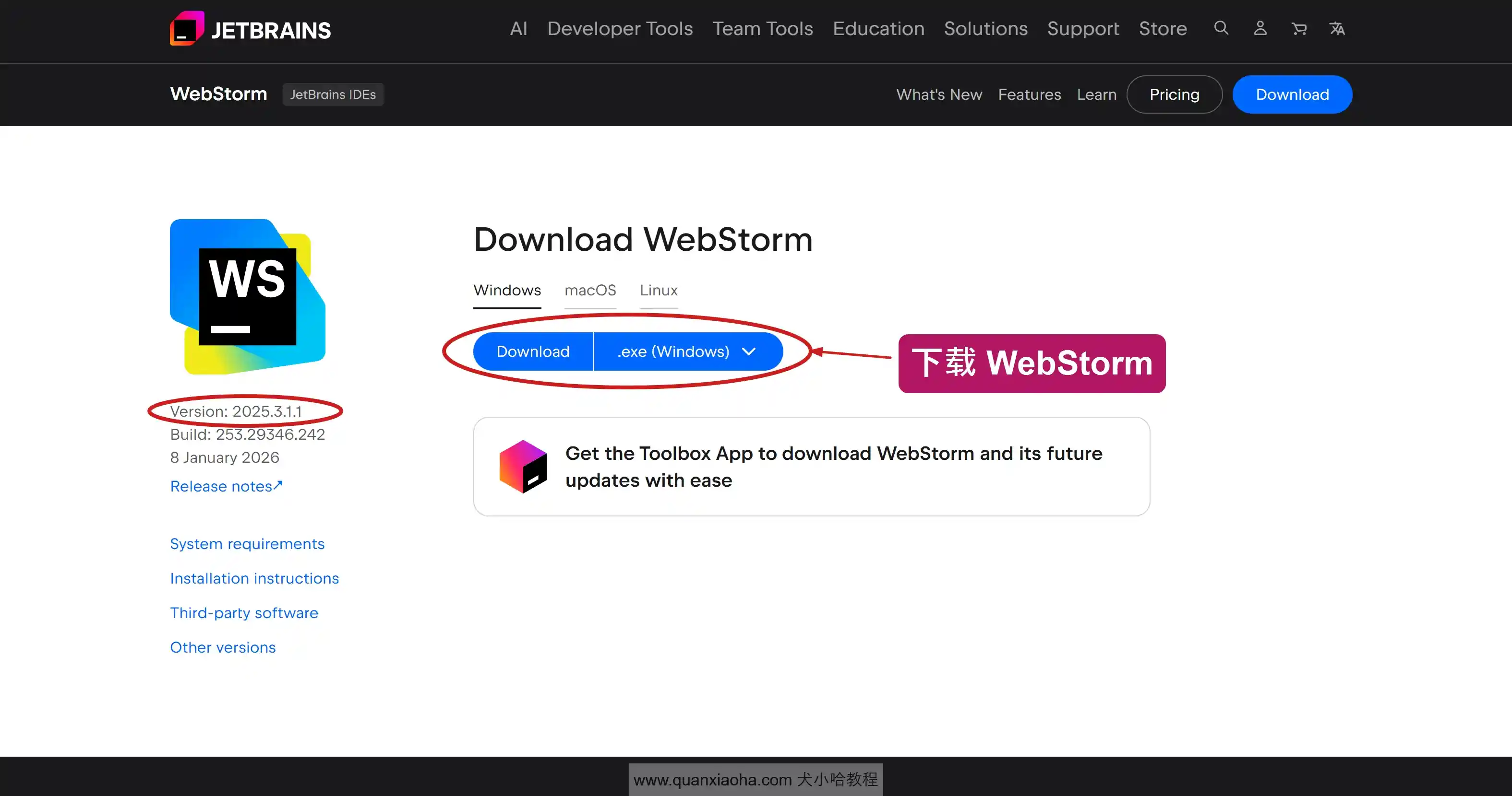 下载 Webstorm 2025.3.1.1 版本安装包