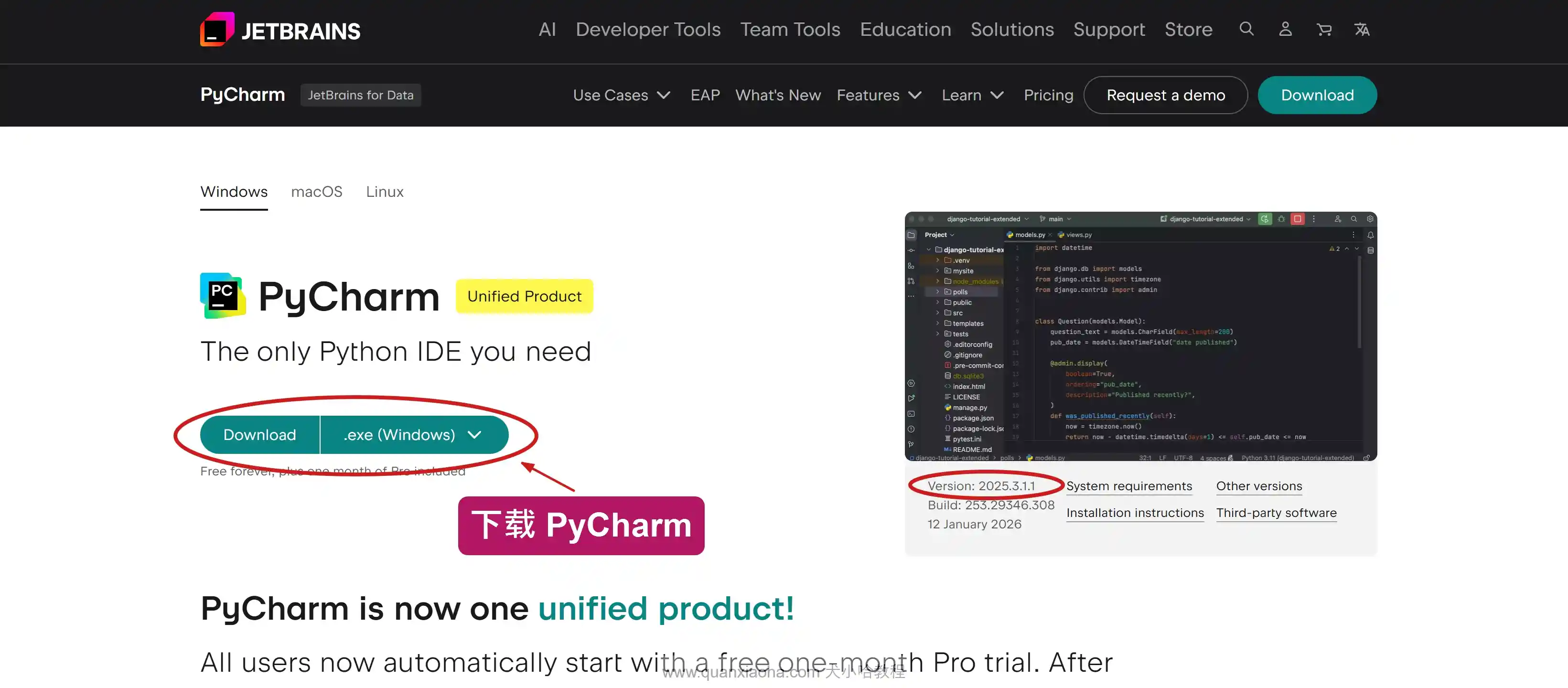 下载 Pycharm 2025.3.1.1 版本安装包