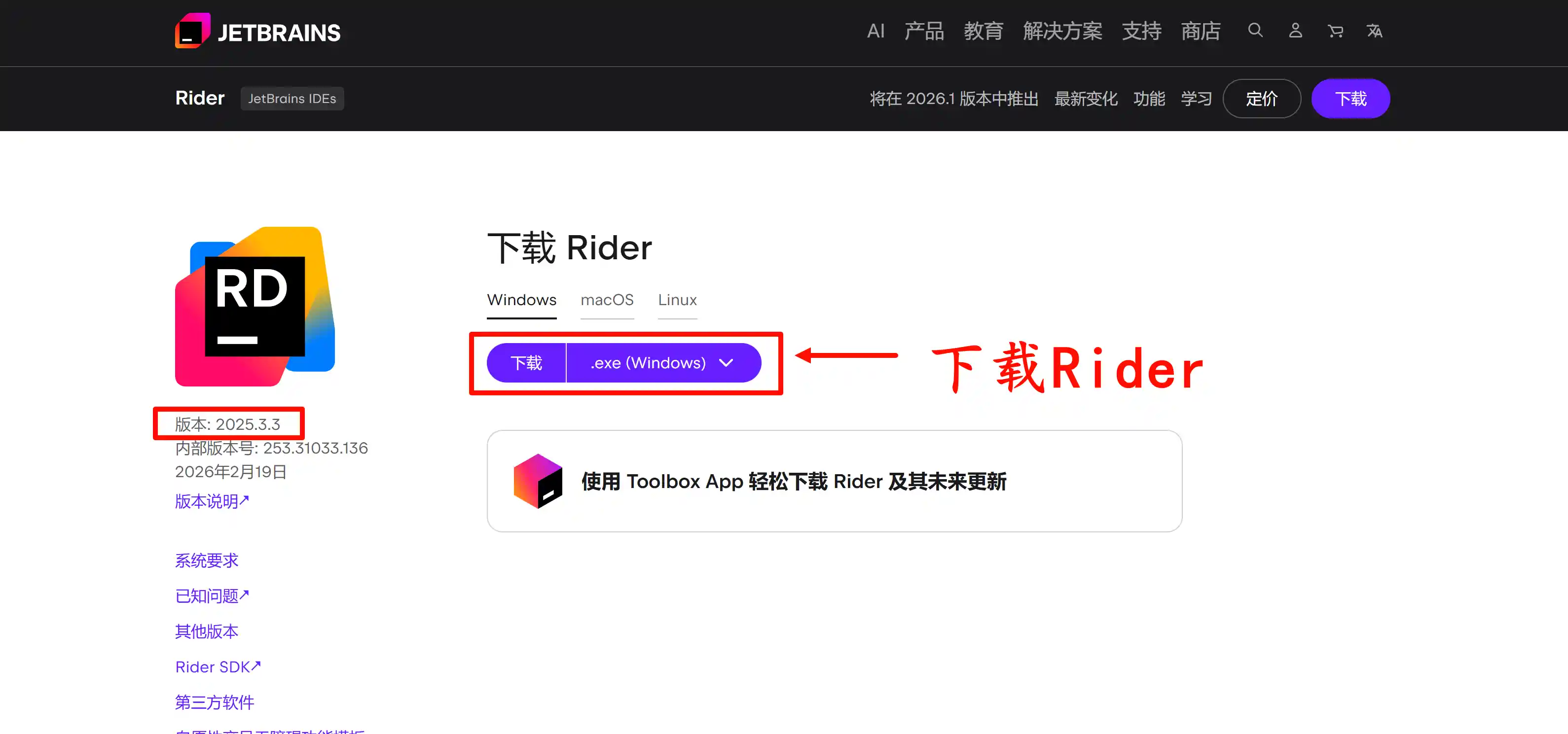 下载 Rider 2025.3.3 版本安装包