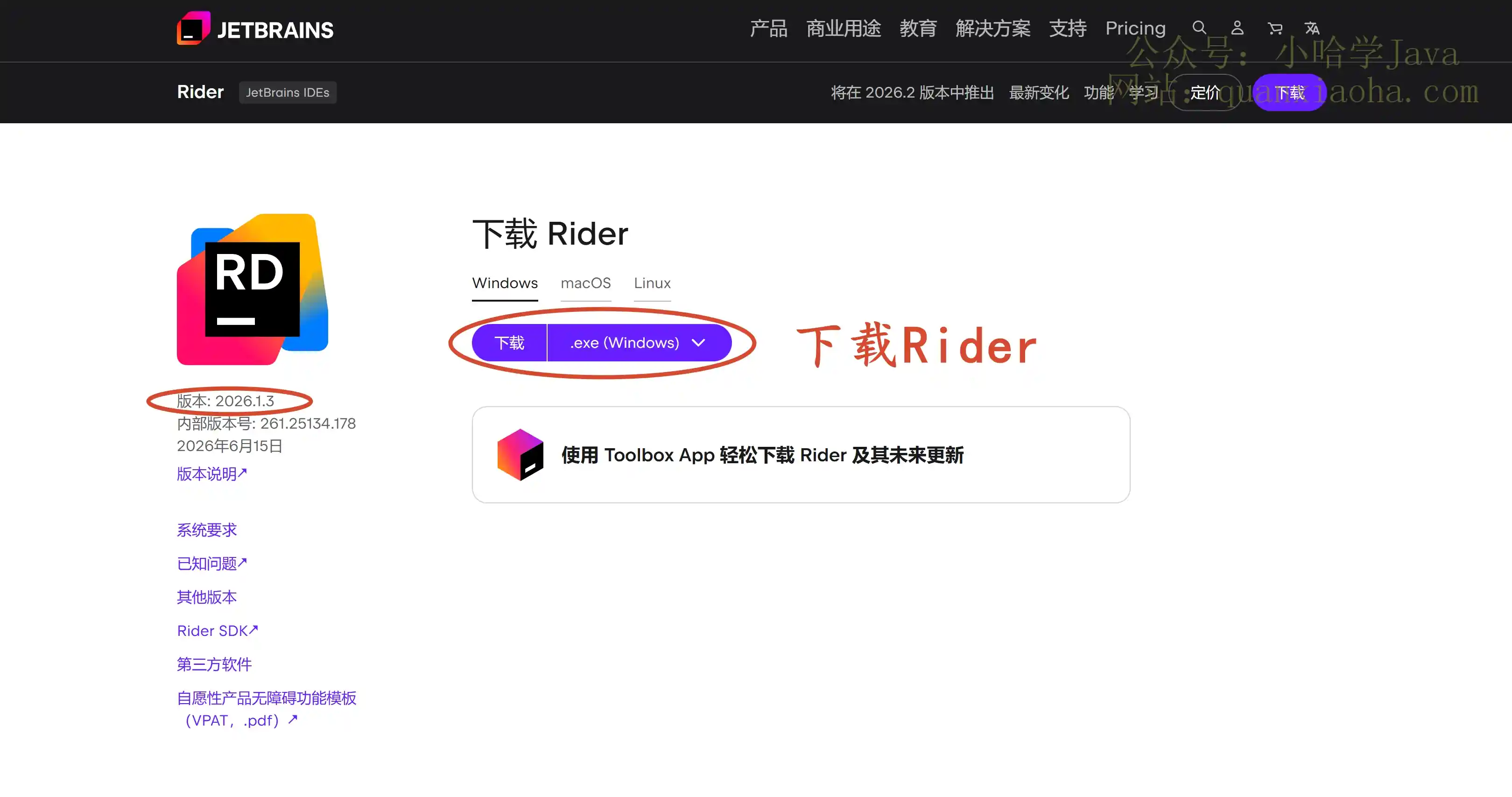 下载 Rider 2026.1.3 版本安装包