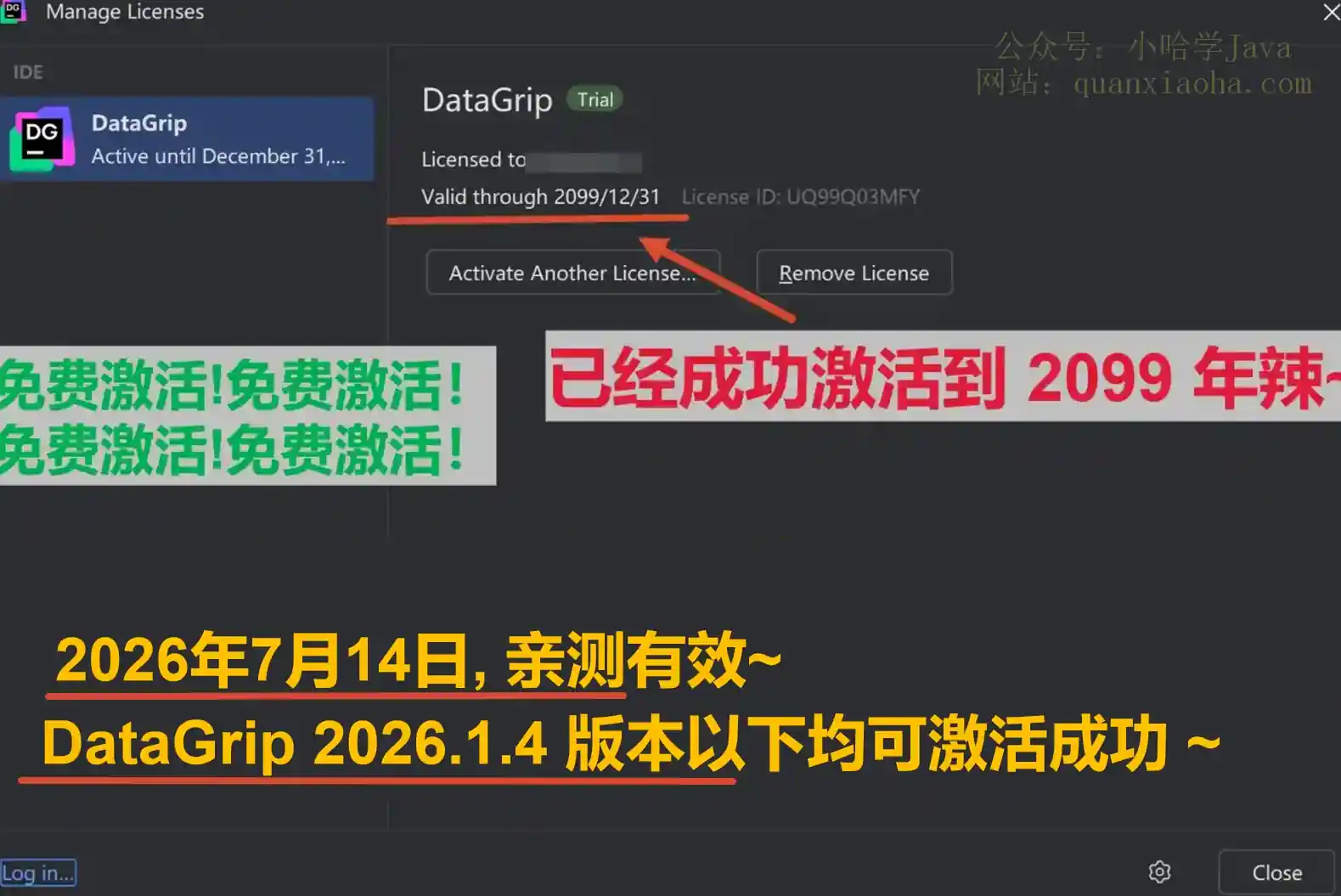 DataGrip 2026.1.4 最新激活码,破解版安装教程（亲测至2099年~）