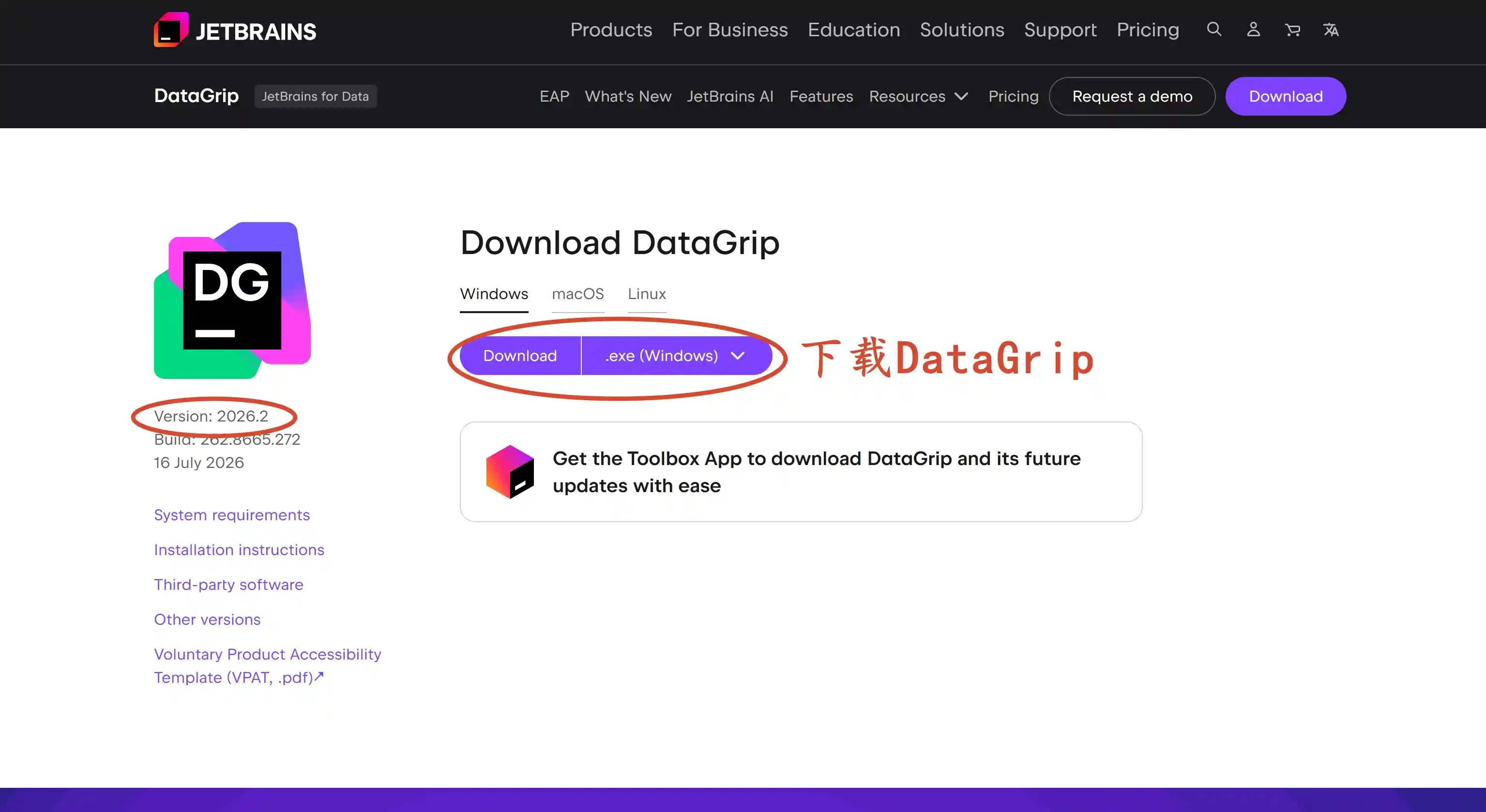 下载 DataGrip 2026.2 版本安装包